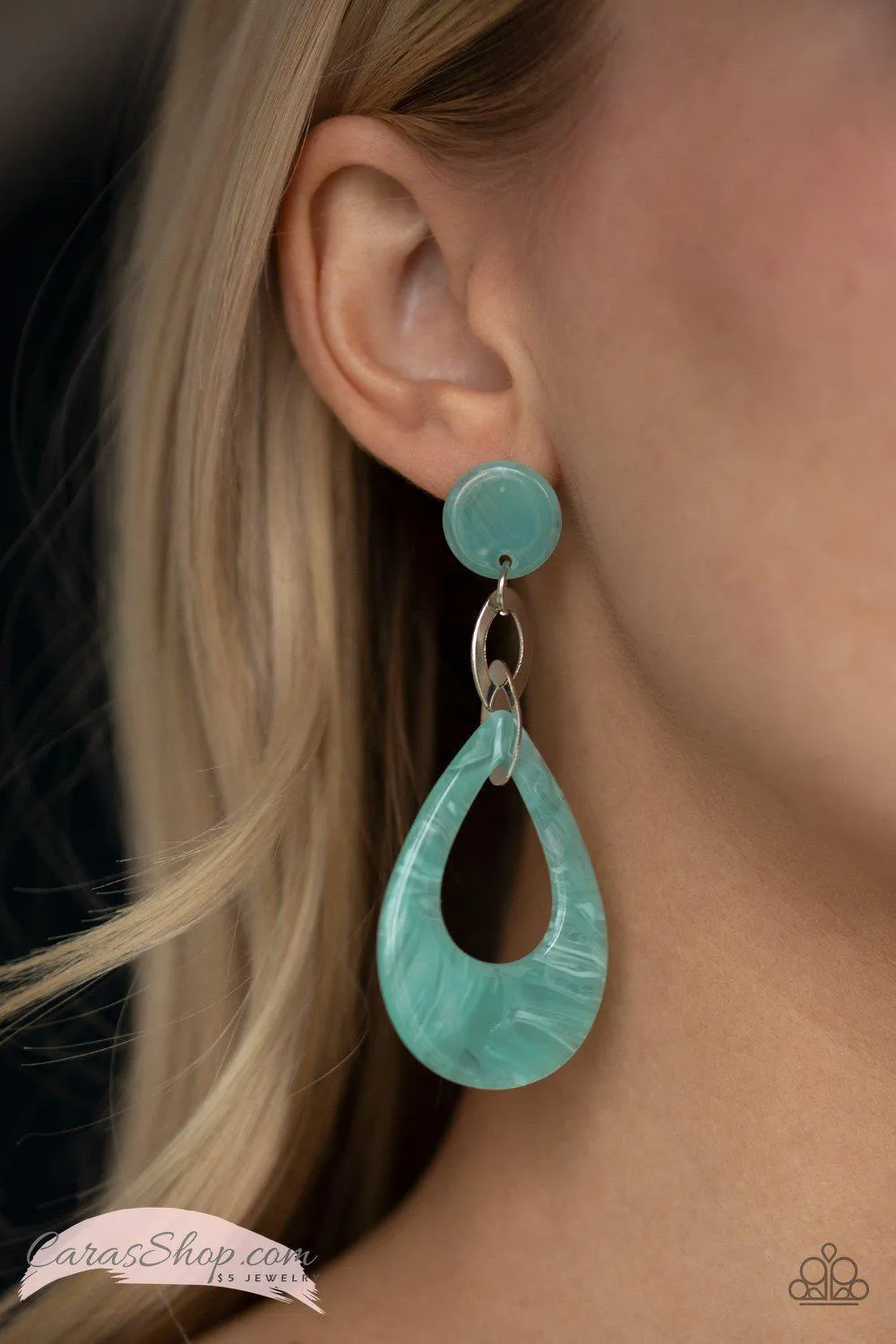 Beach Oasis - Blue Acrylic Teardrop Post Earrings - Paparazzi Accessories