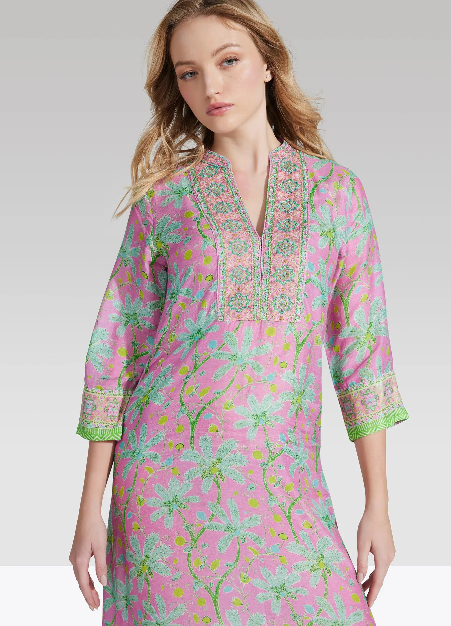 Bella Tu Pink Palm Caftan