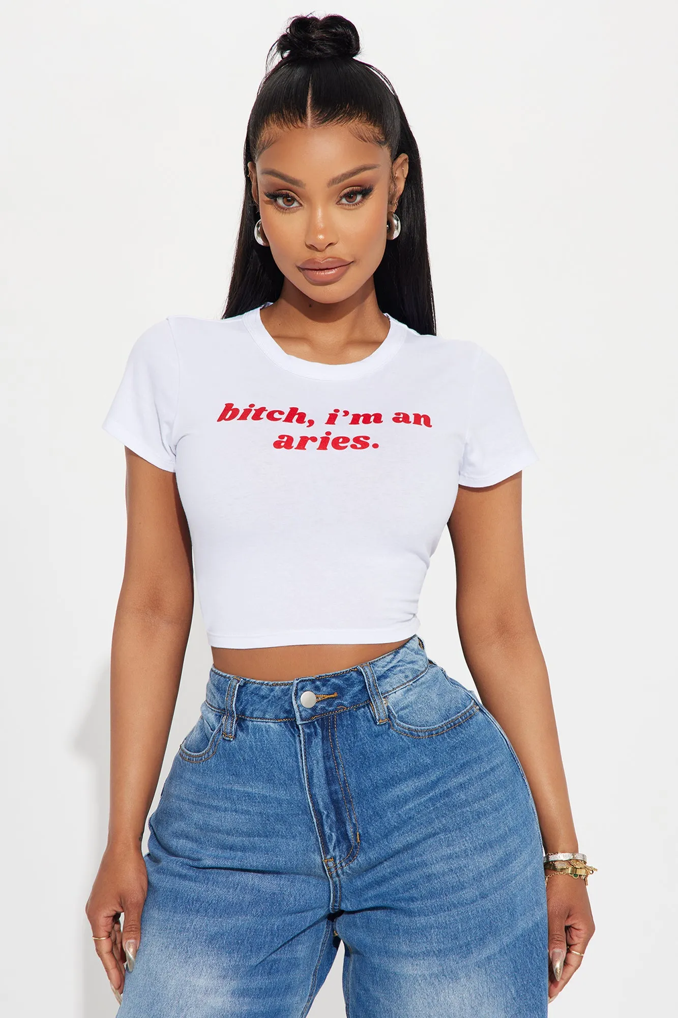 Bitch I'm An Aries Fitted Tee - White