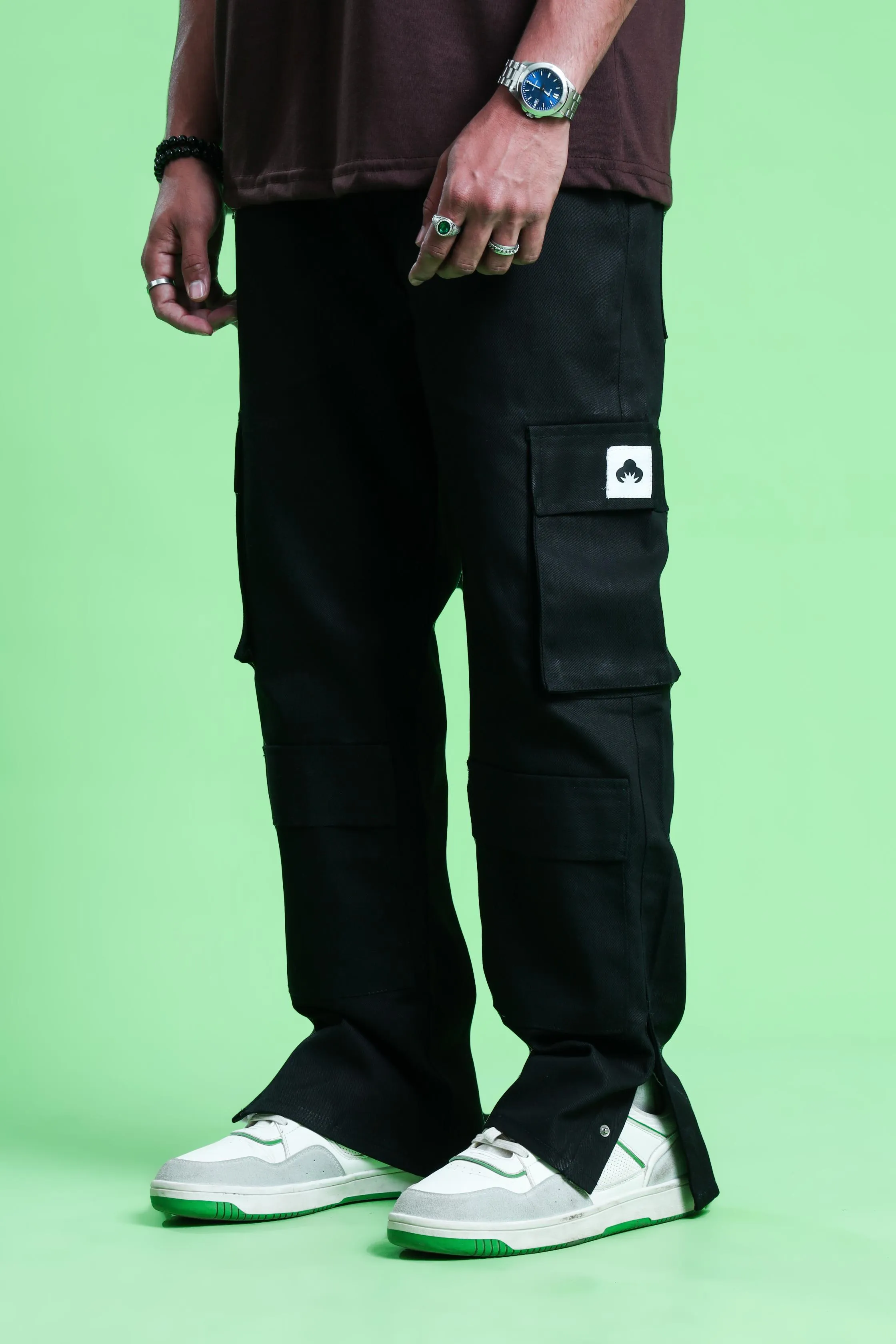 BLACK DOUBLE POCKET CARGO PANT