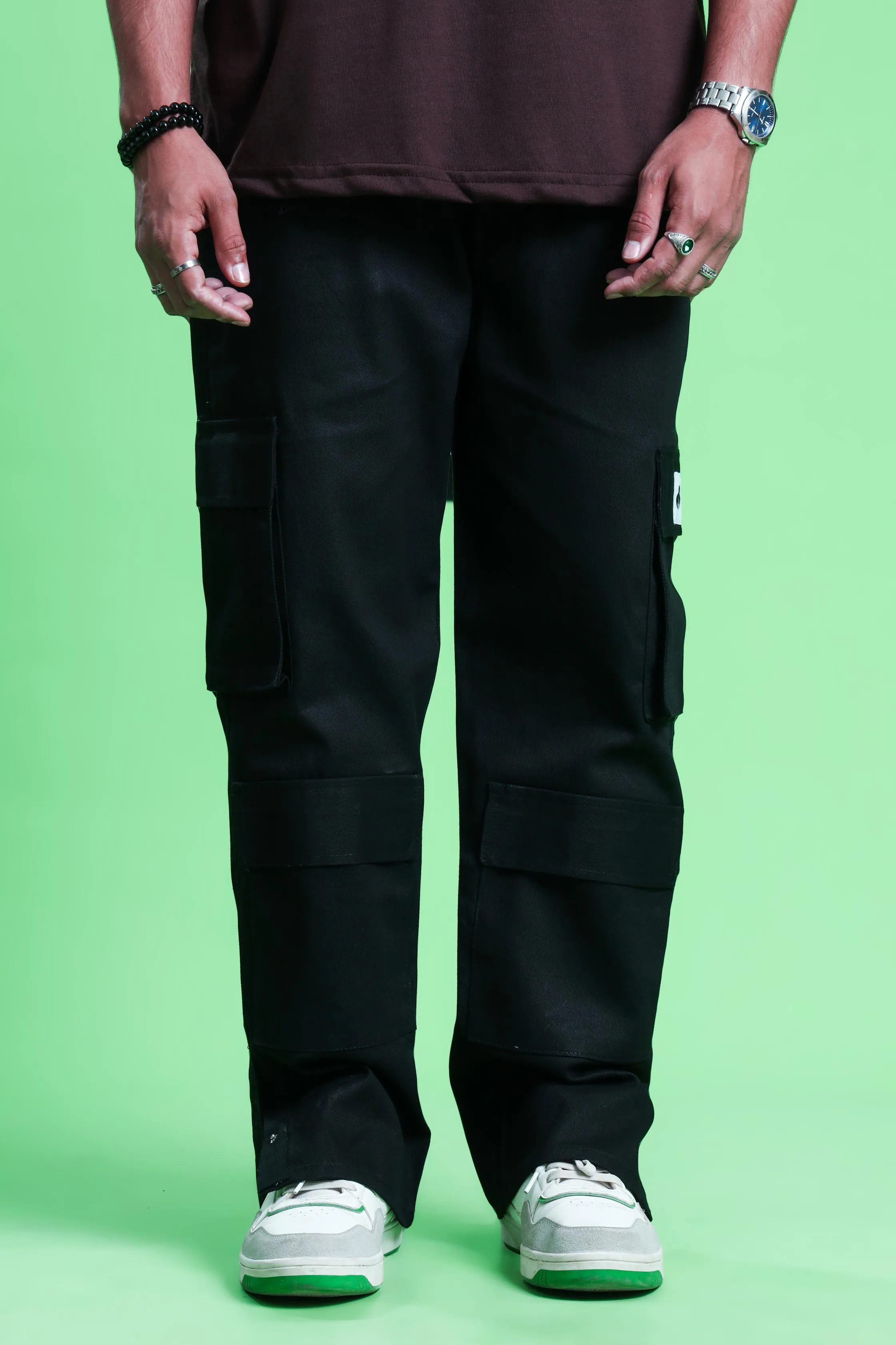 BLACK DOUBLE POCKET CARGO PANT