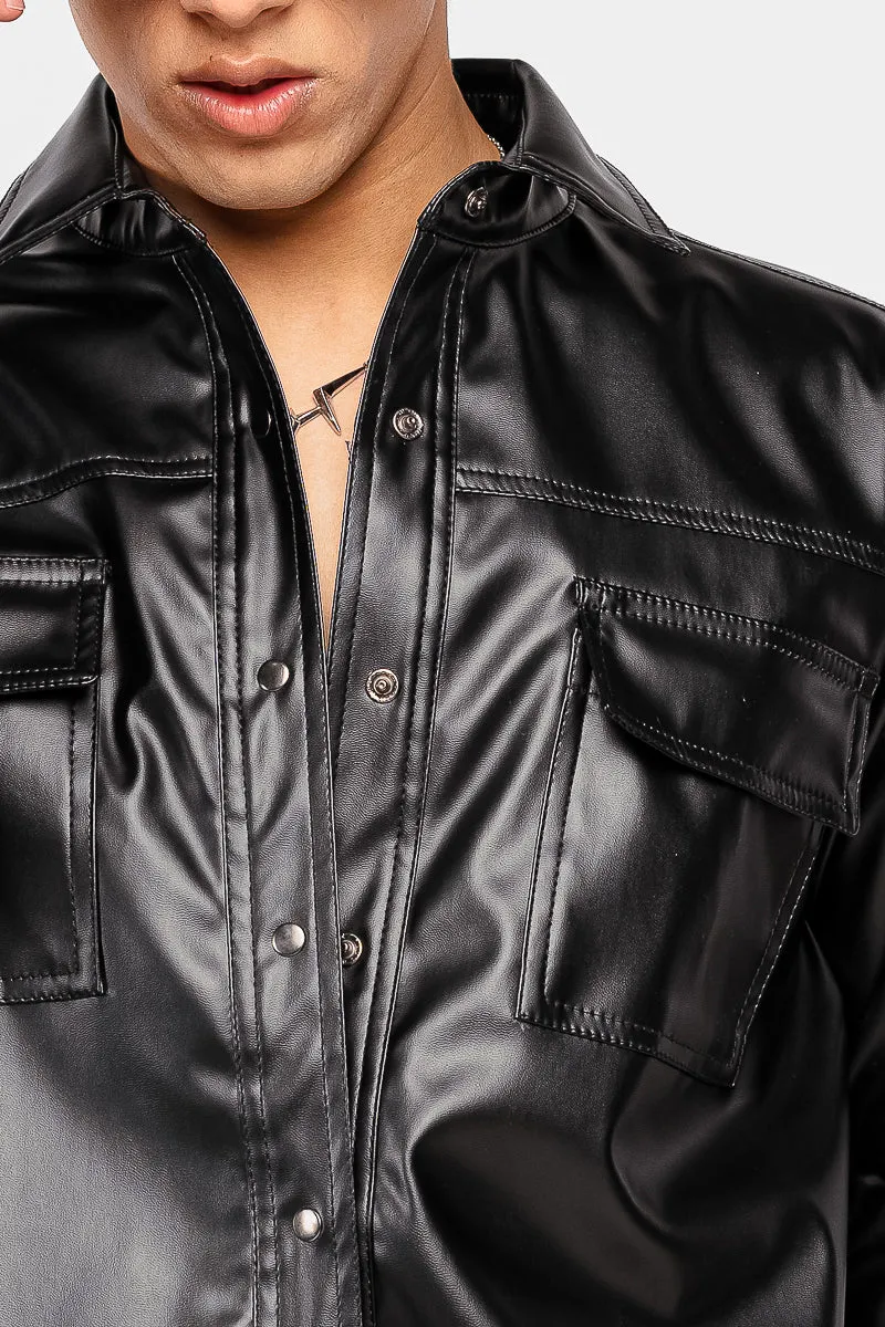 Black Leather Cowboy Men's Shirt