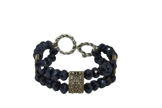 Black Multi-Strand Stacked Crystal Bracelet