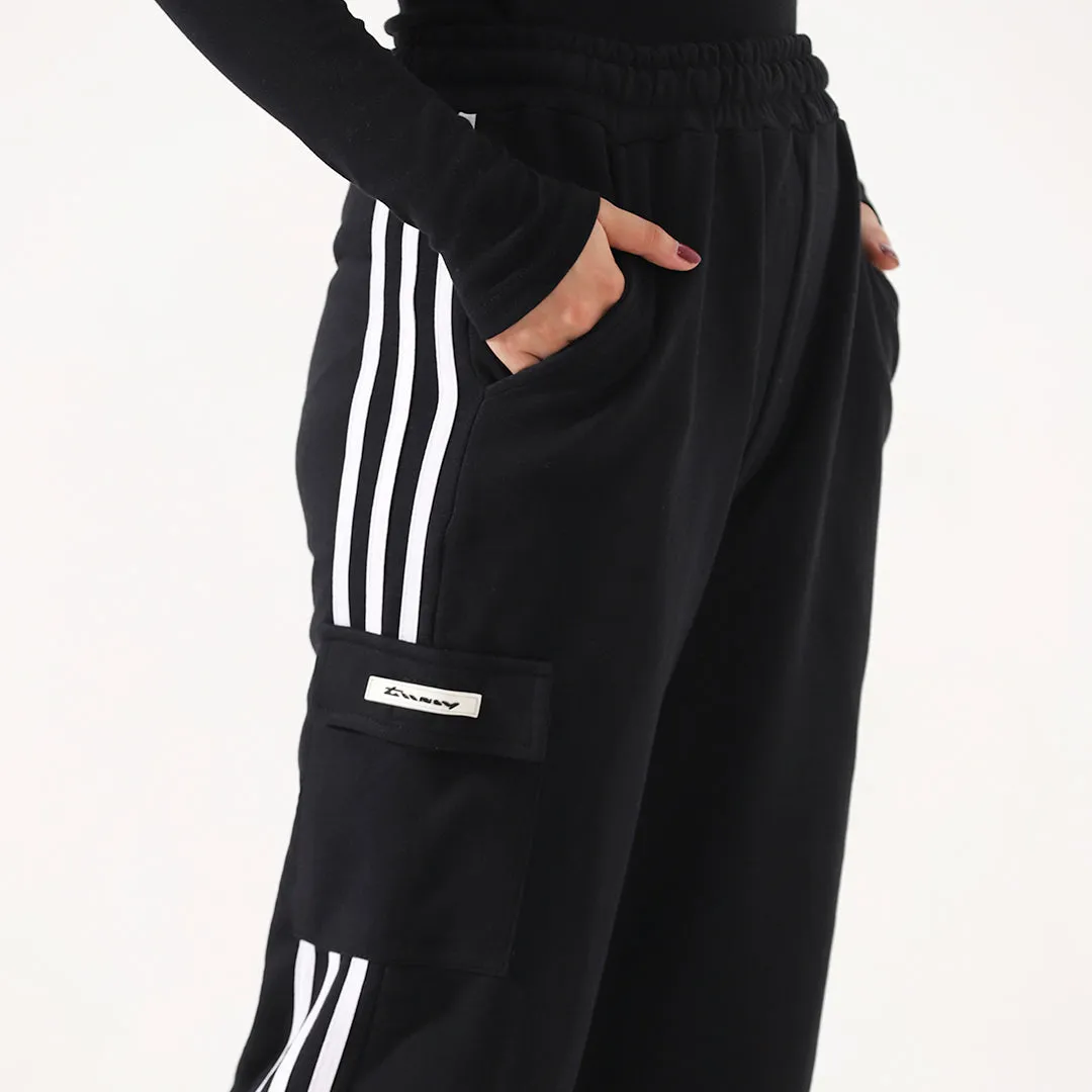 Black Stripe Wide Leg Cargo Unisex Trouser