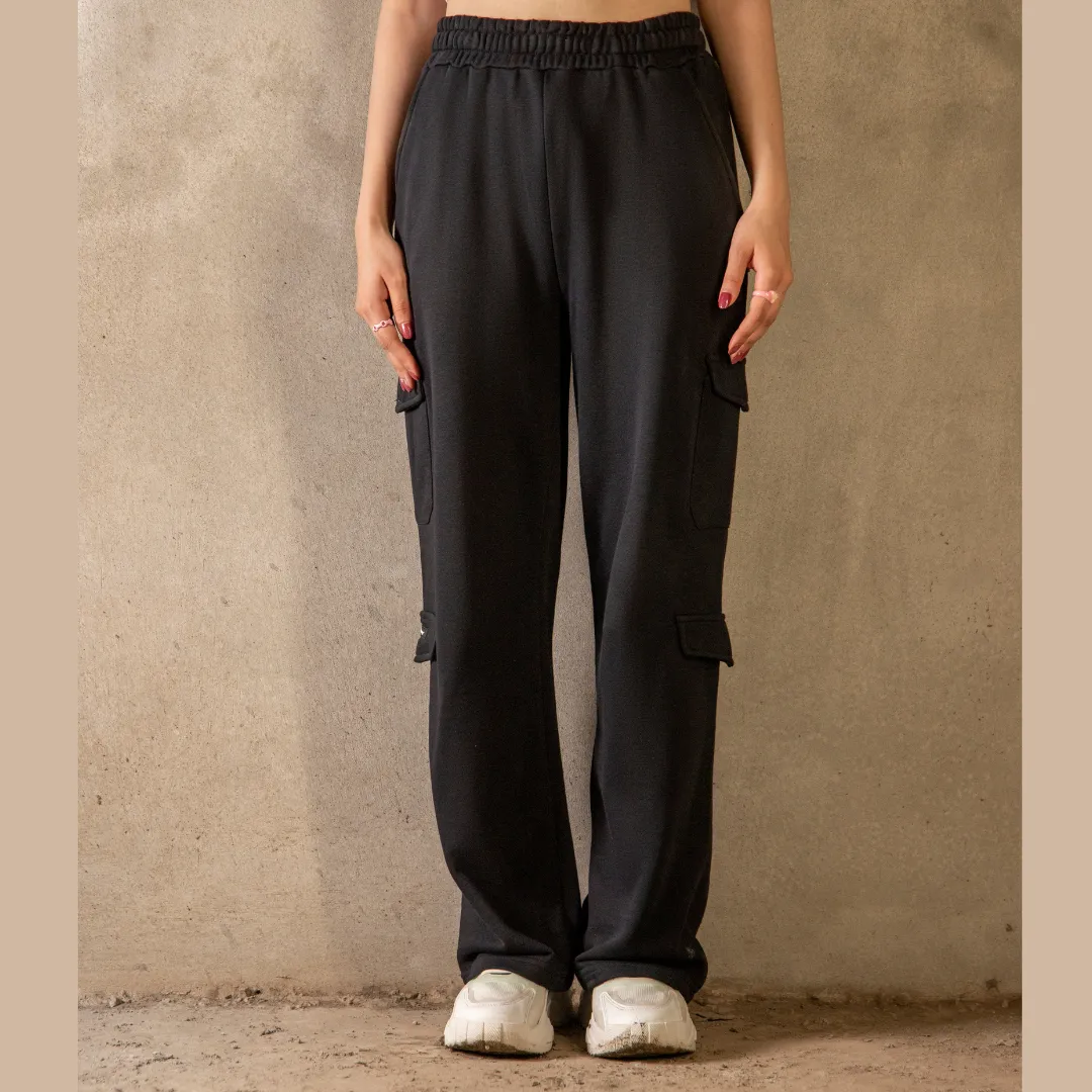 Black Wide Leg Cargo Unisex Trouser