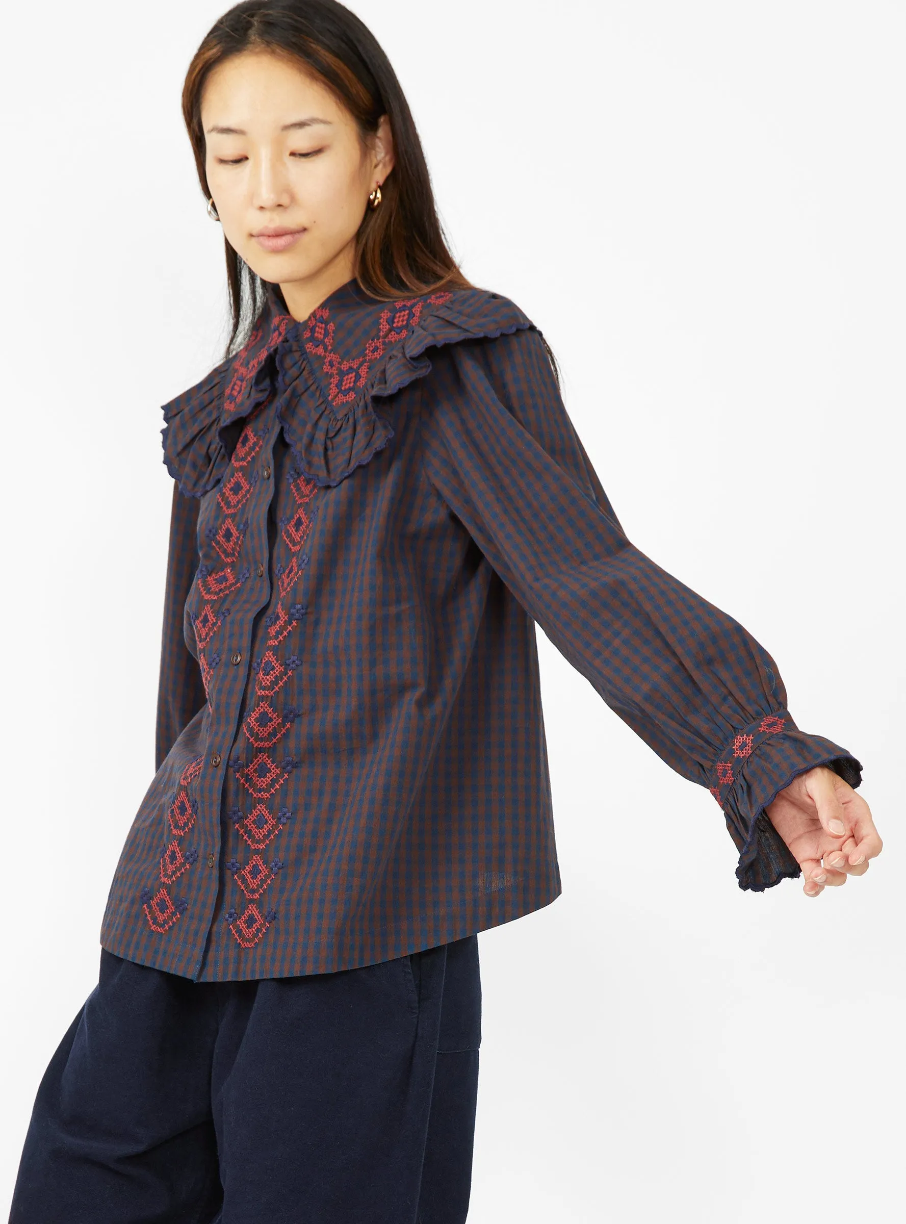 Blossom Shirt Navy & Brown Check