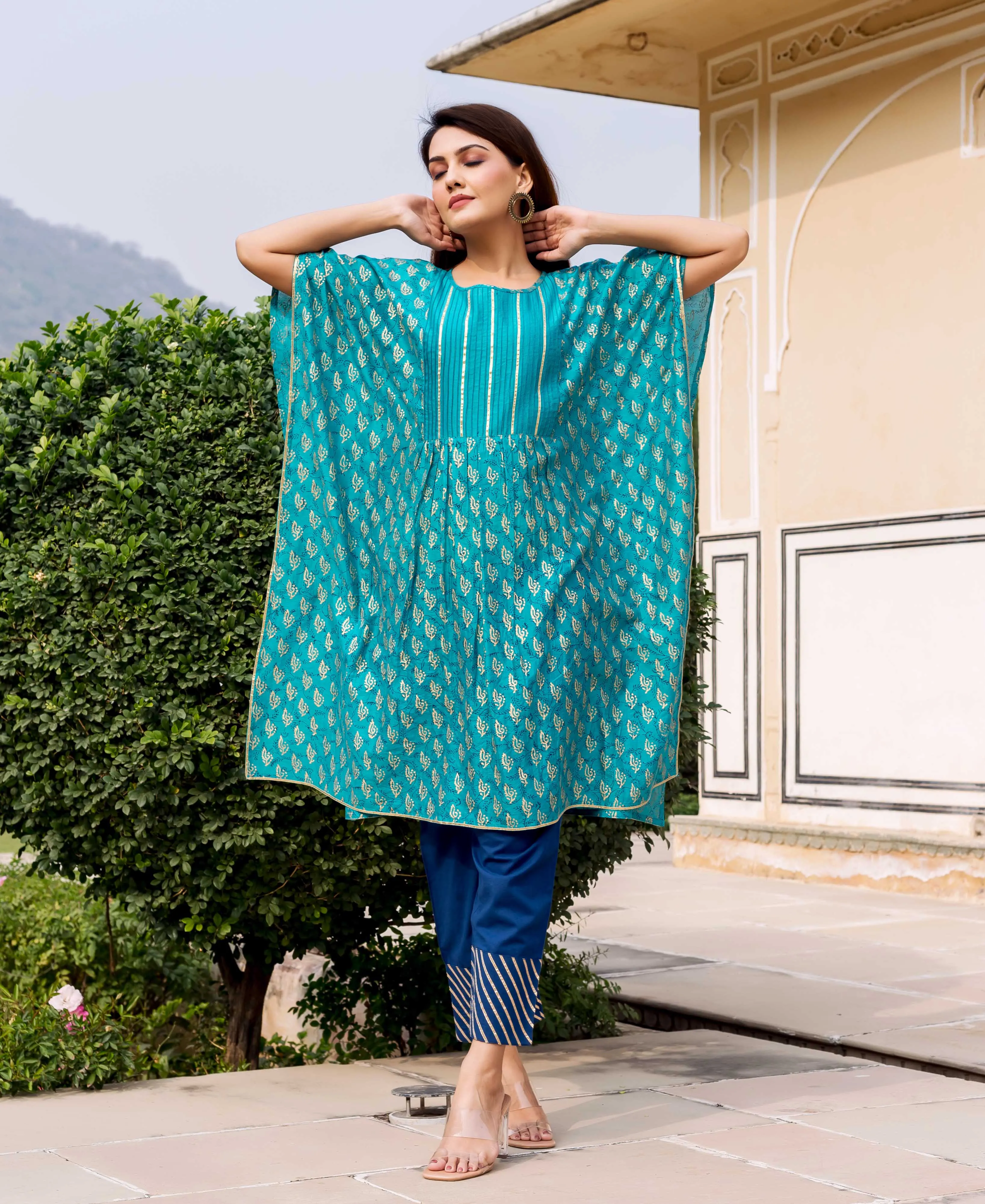 Blue Hand Block Printed Kaftan