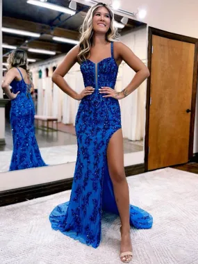 Blue Mermaid Long Prom Dresses, Blue Mermaid Evening Dresses