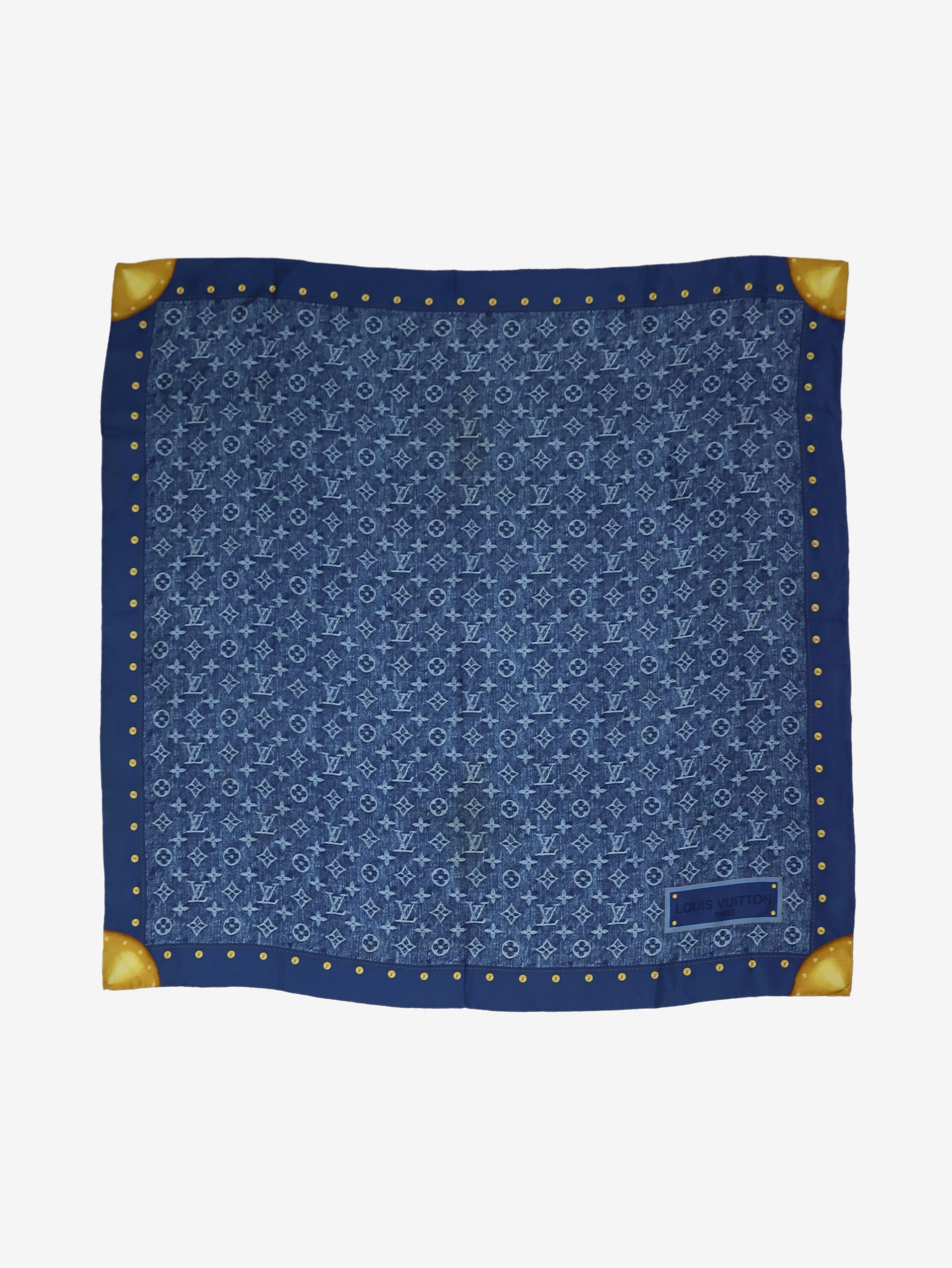 Blue monogram denim patterned silk scarf