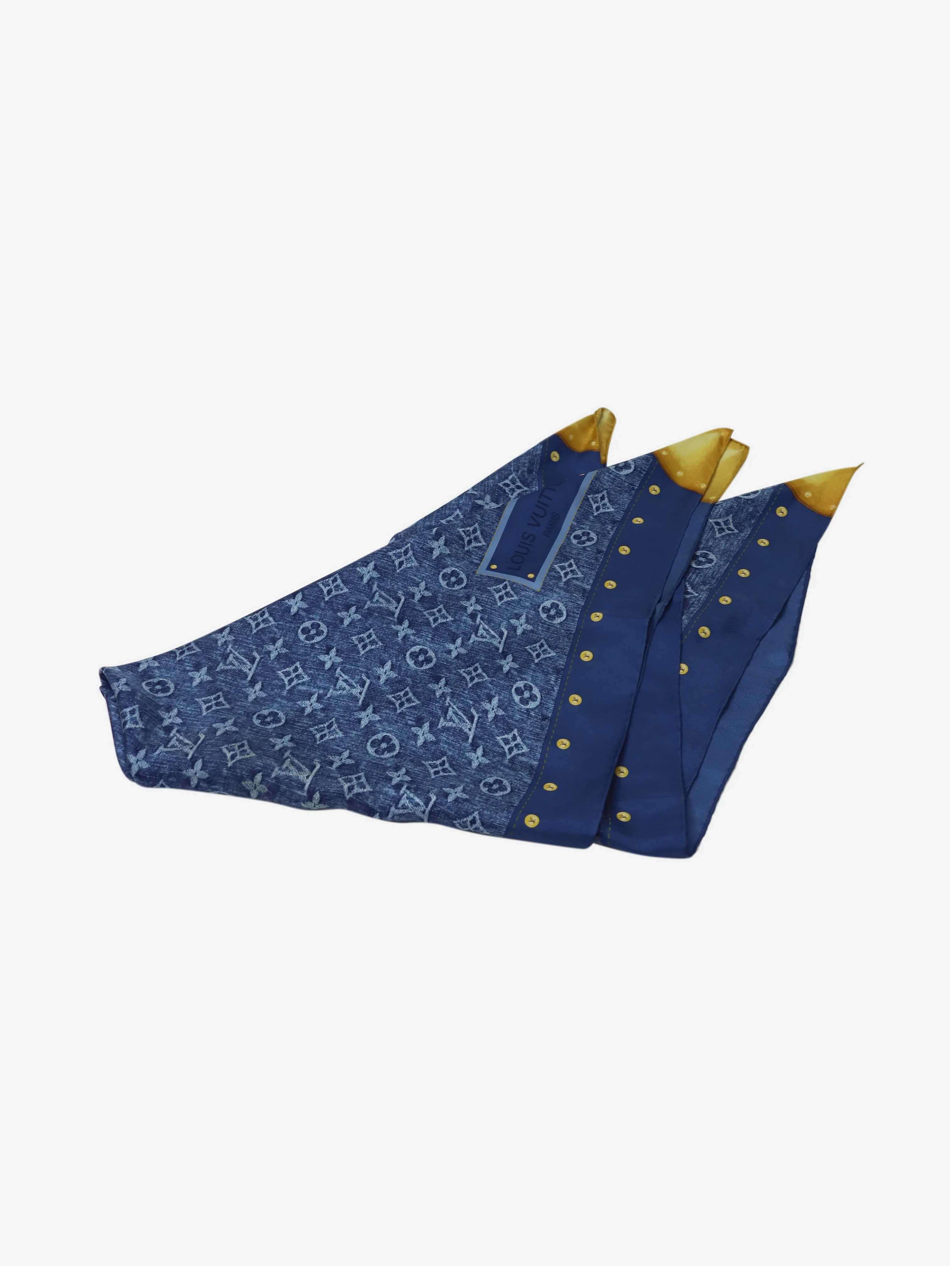 Blue monogram denim patterned silk scarf