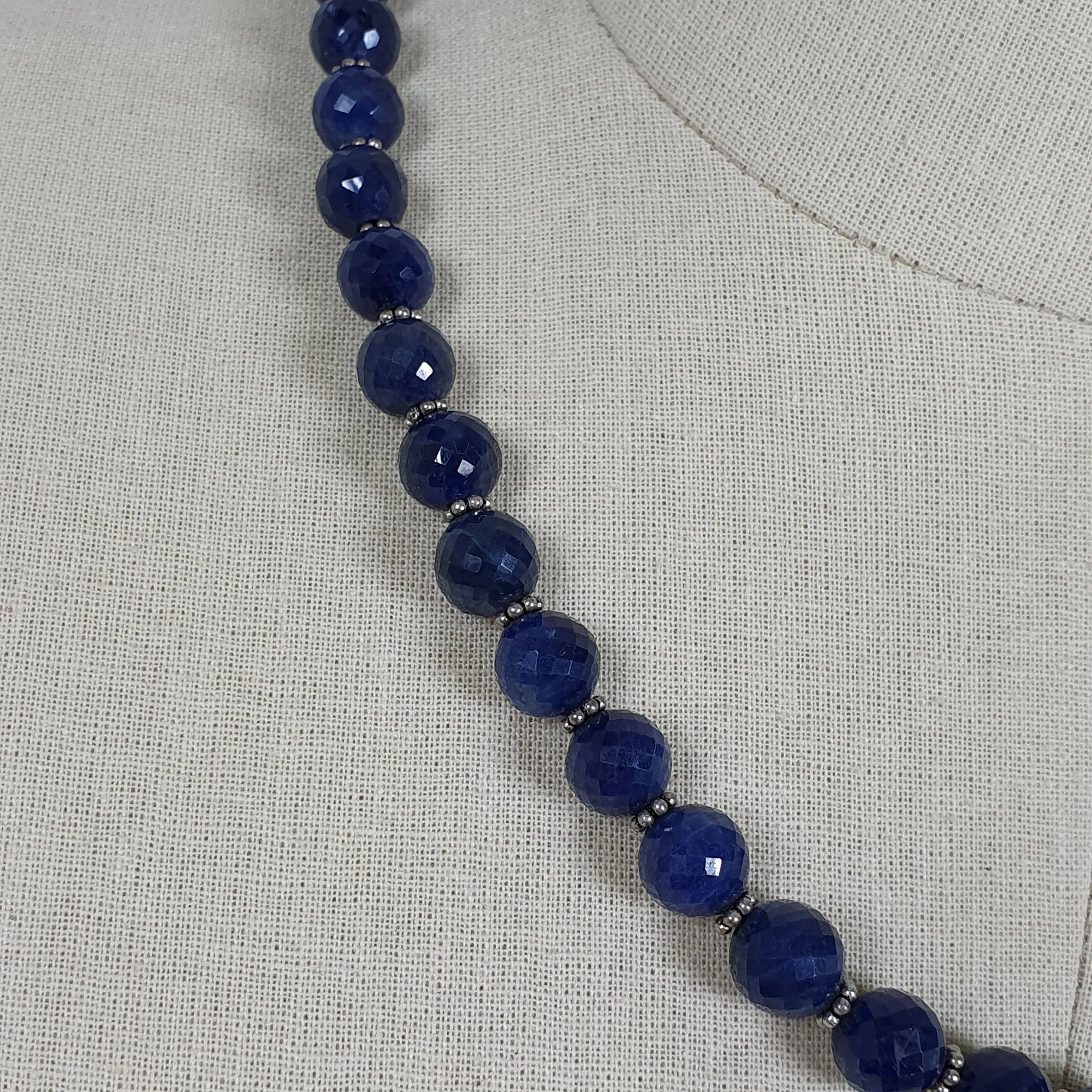 BLUE SAPPHIRE Gemstone NECKLACE : Natural Untreated Sapphire September Birthstone Round Shape 8mm Checker Cut 17" Beads Necklace