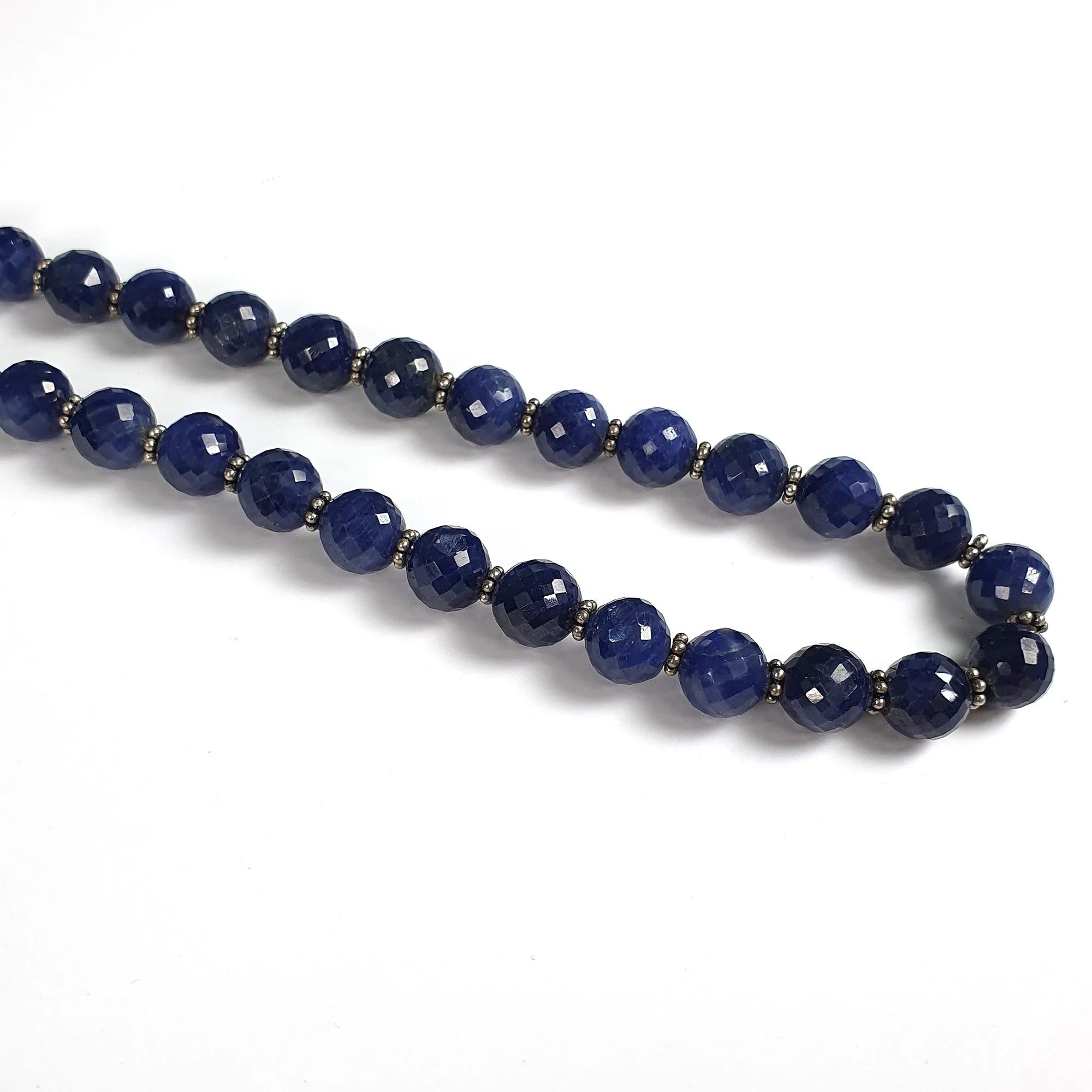 BLUE SAPPHIRE Gemstone NECKLACE : Natural Untreated Sapphire September Birthstone Round Shape 8mm Checker Cut 17" Beads Necklace