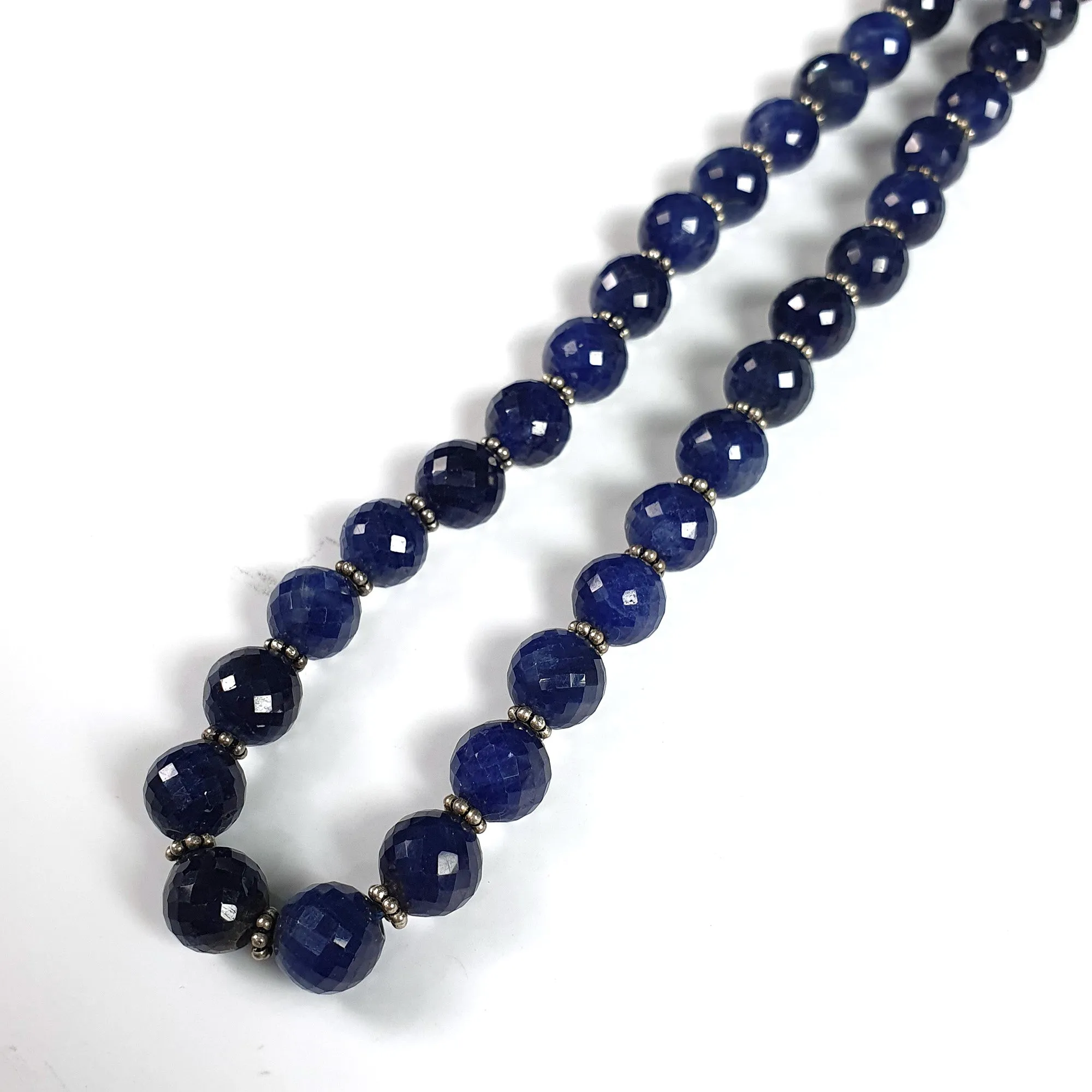 BLUE SAPPHIRE Gemstone NECKLACE : Natural Untreated Sapphire September Birthstone Round Shape 8mm Checker Cut 17" Beads Necklace