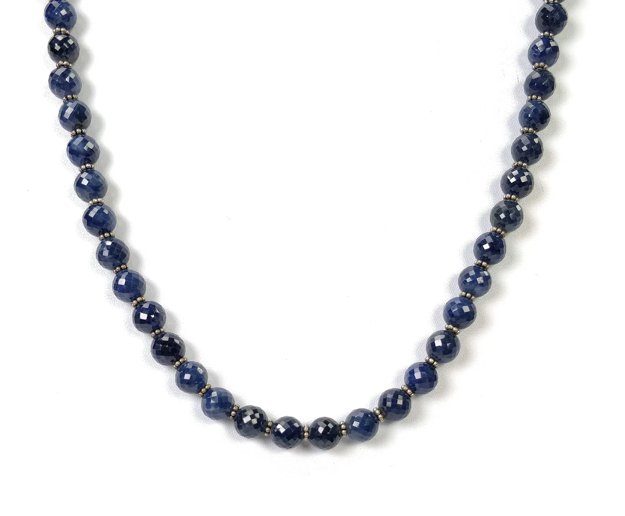 BLUE SAPPHIRE Gemstone NECKLACE : Natural Untreated Sapphire September Birthstone Round Shape 8mm Checker Cut 17" Beads Necklace