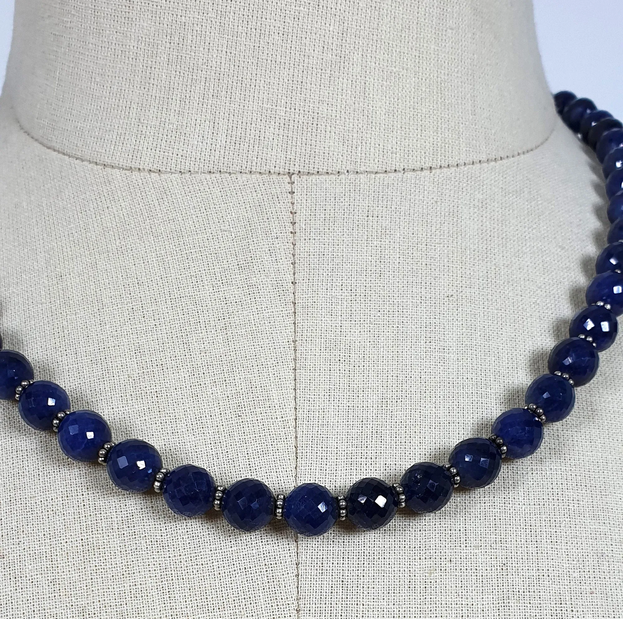 BLUE SAPPHIRE Gemstone NECKLACE : Natural Untreated Sapphire September Birthstone Round Shape 8mm Checker Cut 17" Beads Necklace