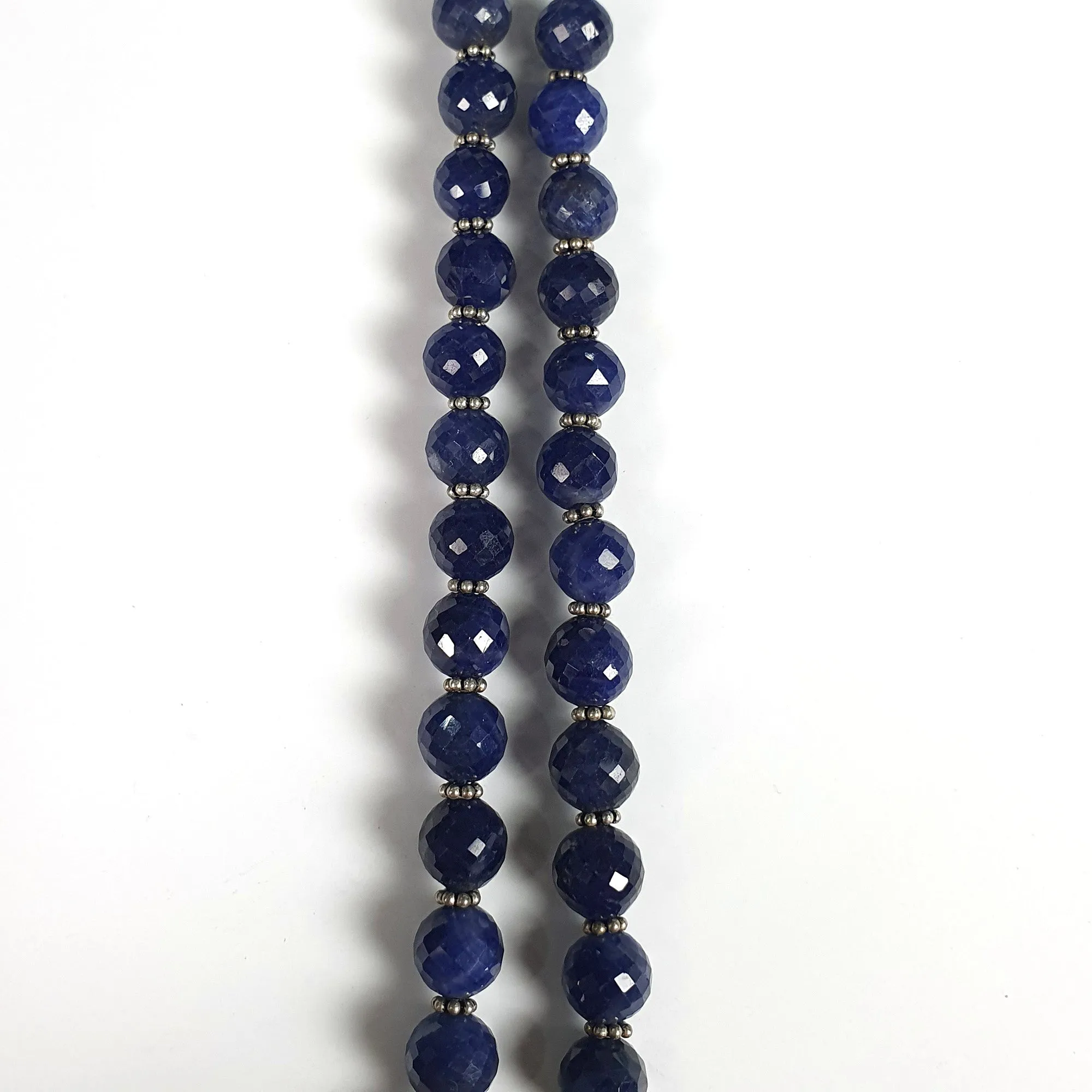 BLUE SAPPHIRE Gemstone NECKLACE : Natural Untreated Sapphire September Birthstone Round Shape 8mm Checker Cut 17" Beads Necklace