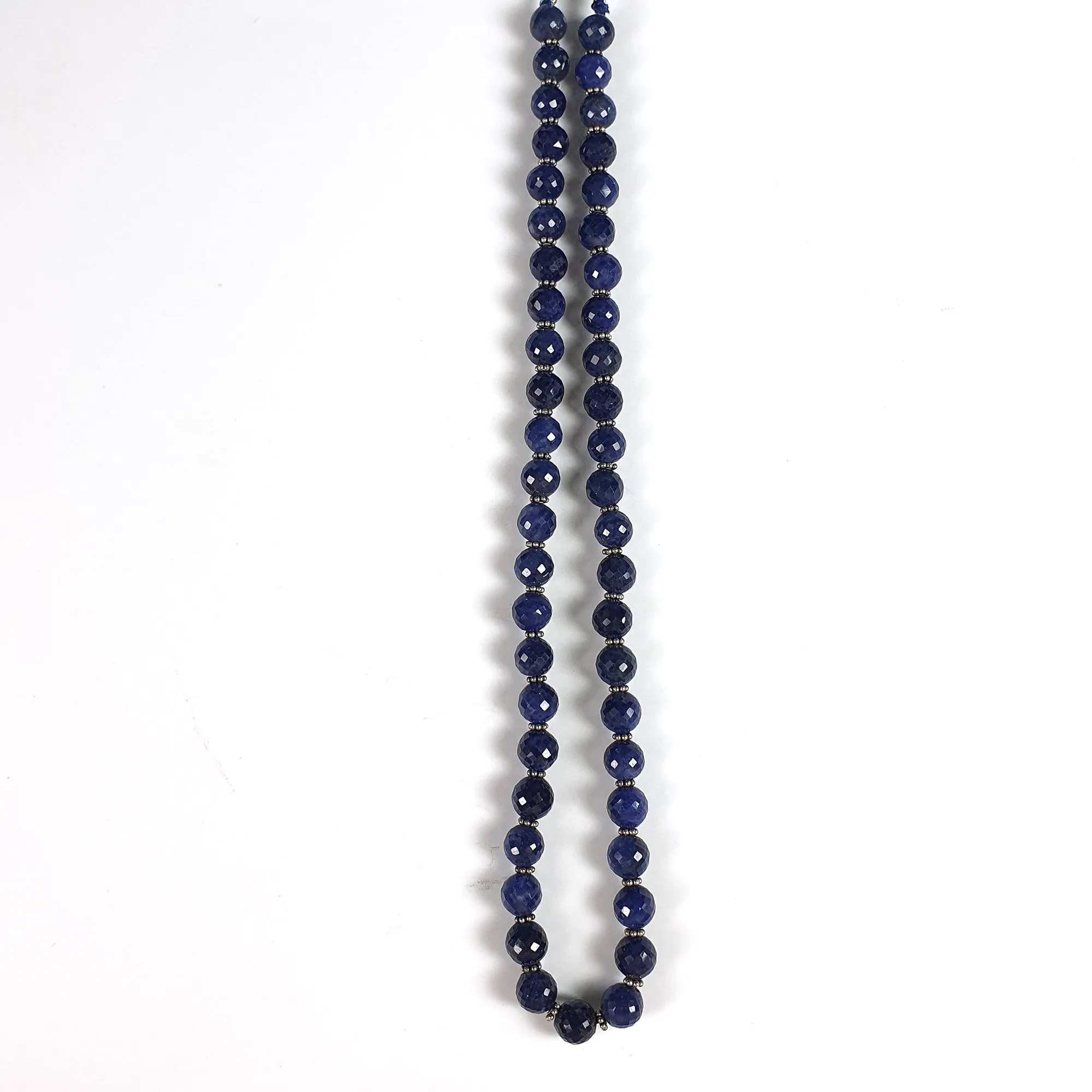 BLUE SAPPHIRE Gemstone NECKLACE : Natural Untreated Sapphire September Birthstone Round Shape 8mm Checker Cut 17" Beads Necklace