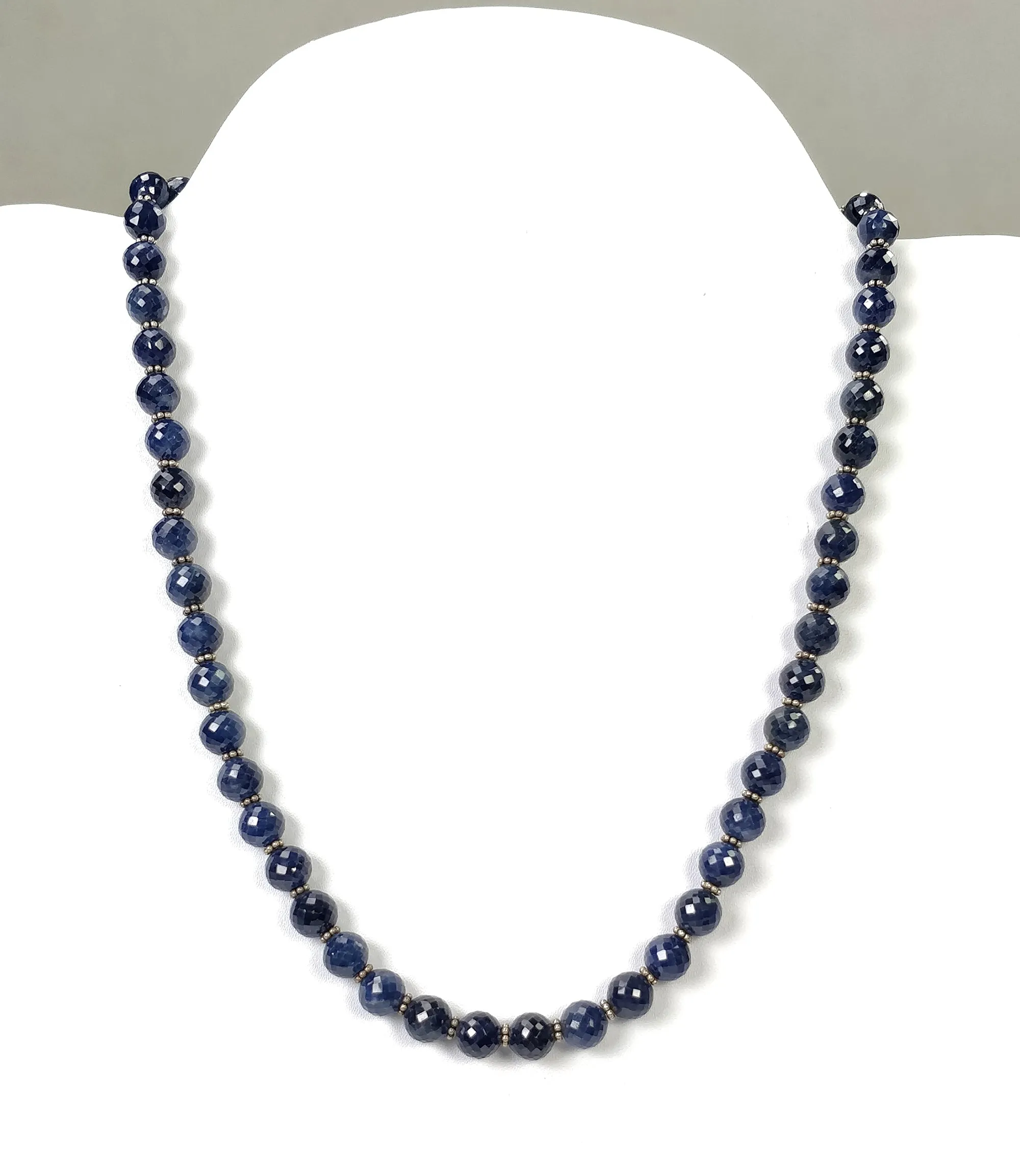 BLUE SAPPHIRE Gemstone NECKLACE : Natural Untreated Sapphire September Birthstone Round Shape 8mm Checker Cut 17" Beads Necklace