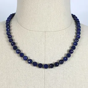 BLUE SAPPHIRE Gemstone NECKLACE : Natural Untreated Sapphire September Birthstone Round Shape 8mm Checker Cut 17" Beads Necklace