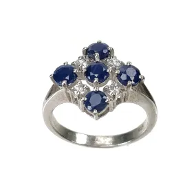 Blue SAPPHIRE Gemstone With CZ RING : 3.850gms 925 Sterling Silver Natural Sapphire Oval Normal Cut Prong Set Unisex Ring 7.5US