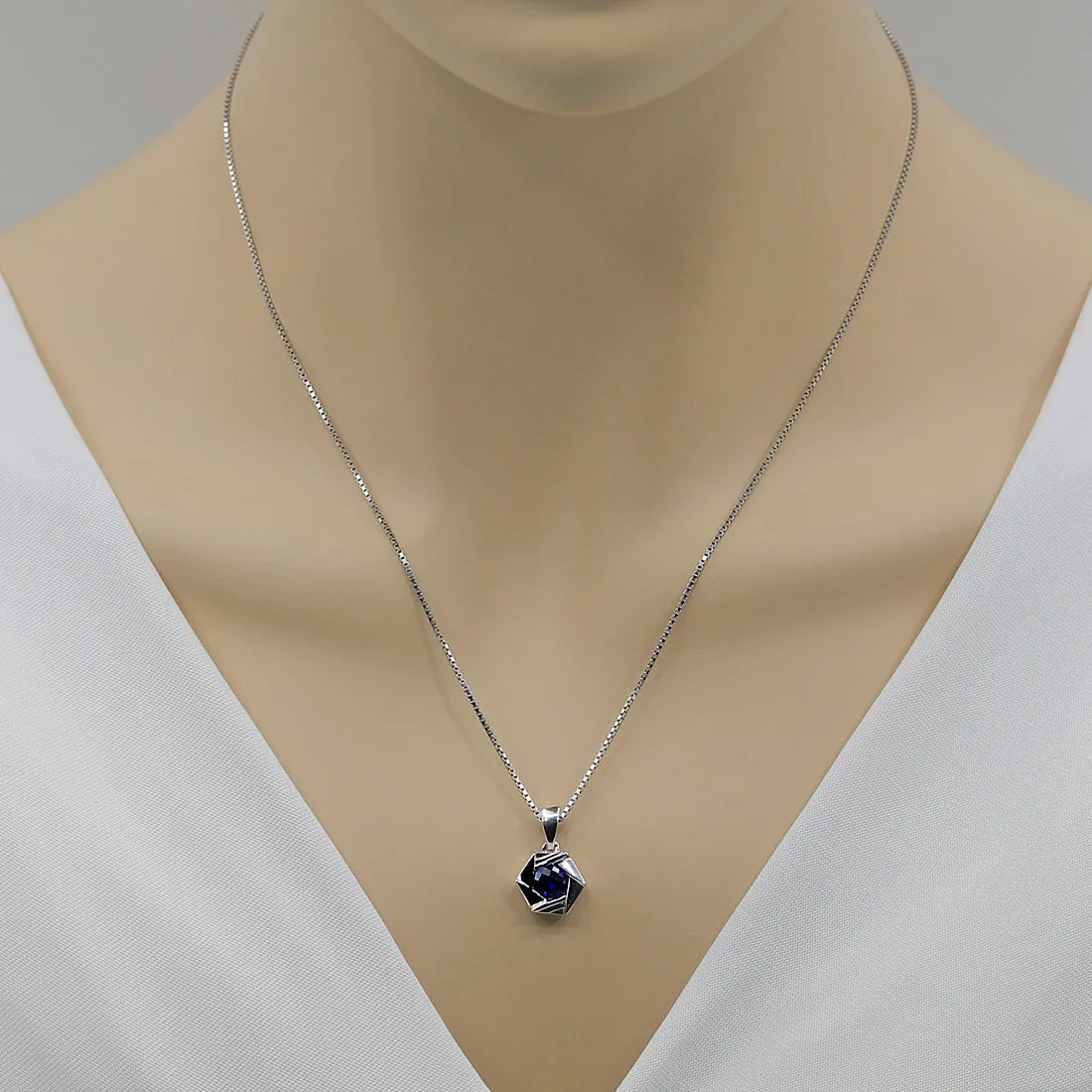 Blue Sapphire Pendant Sterling Silver Round Shape 1 Carat