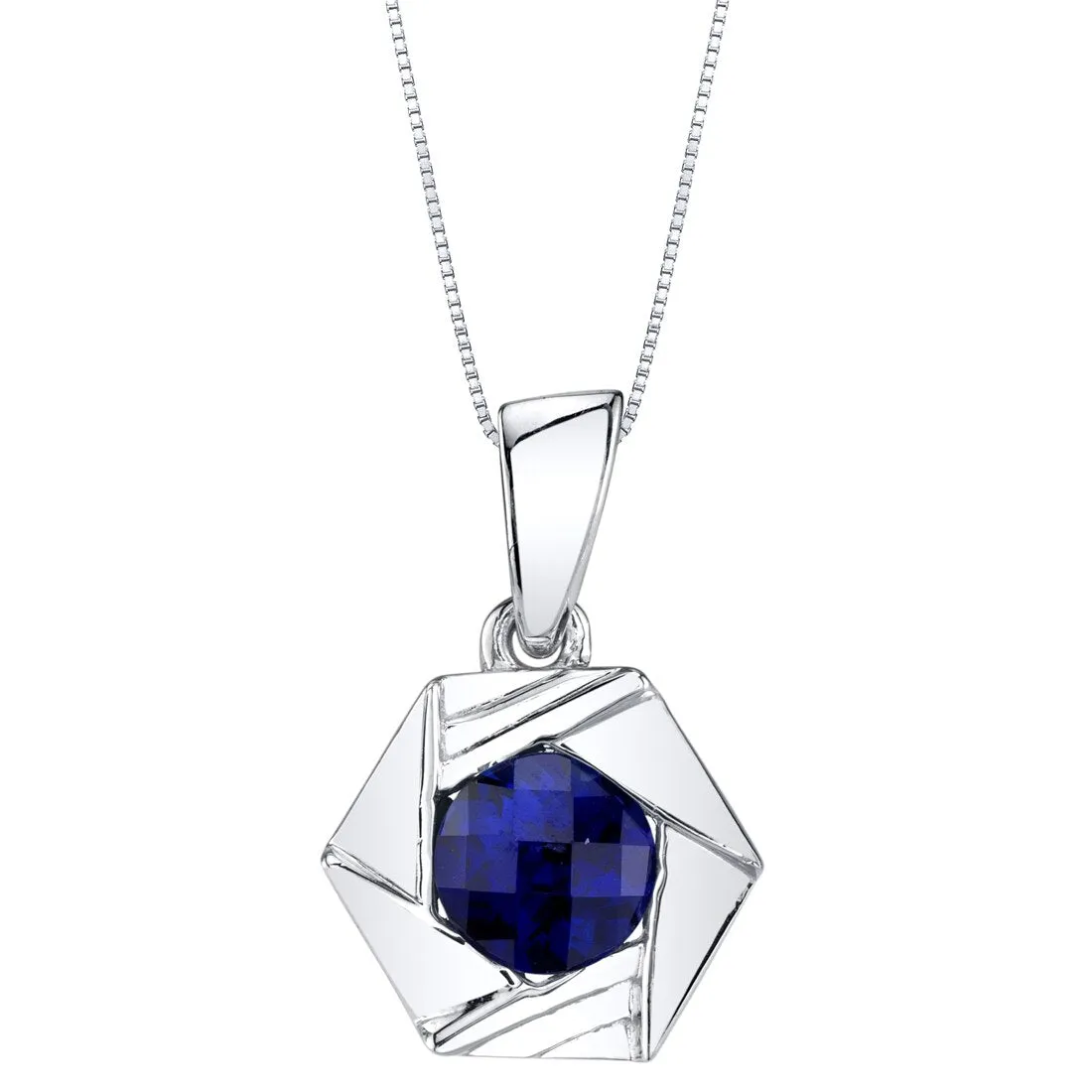 Blue Sapphire Pendant Sterling Silver Round Shape 1 Carat