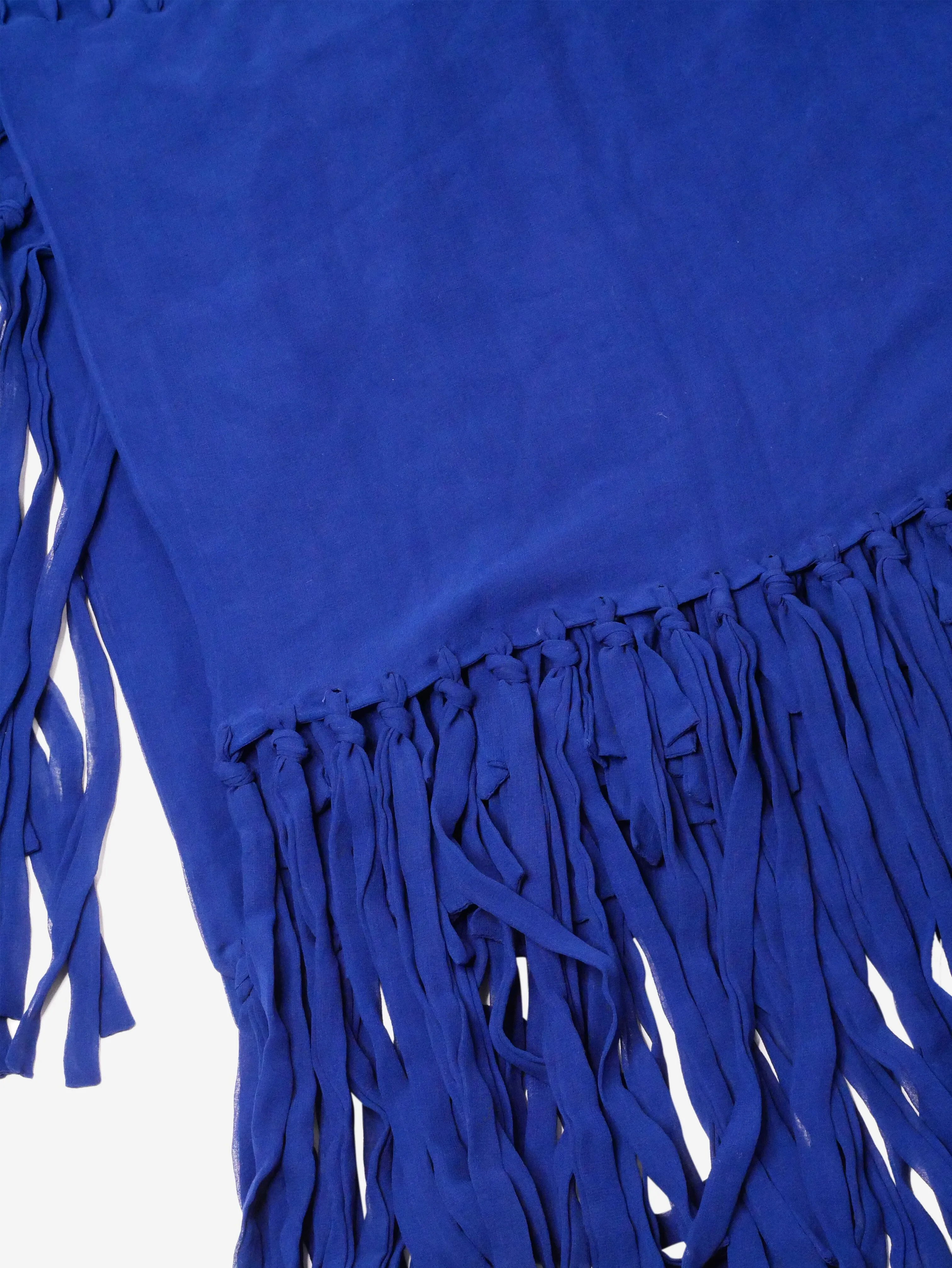 Blue silk fringed scarf