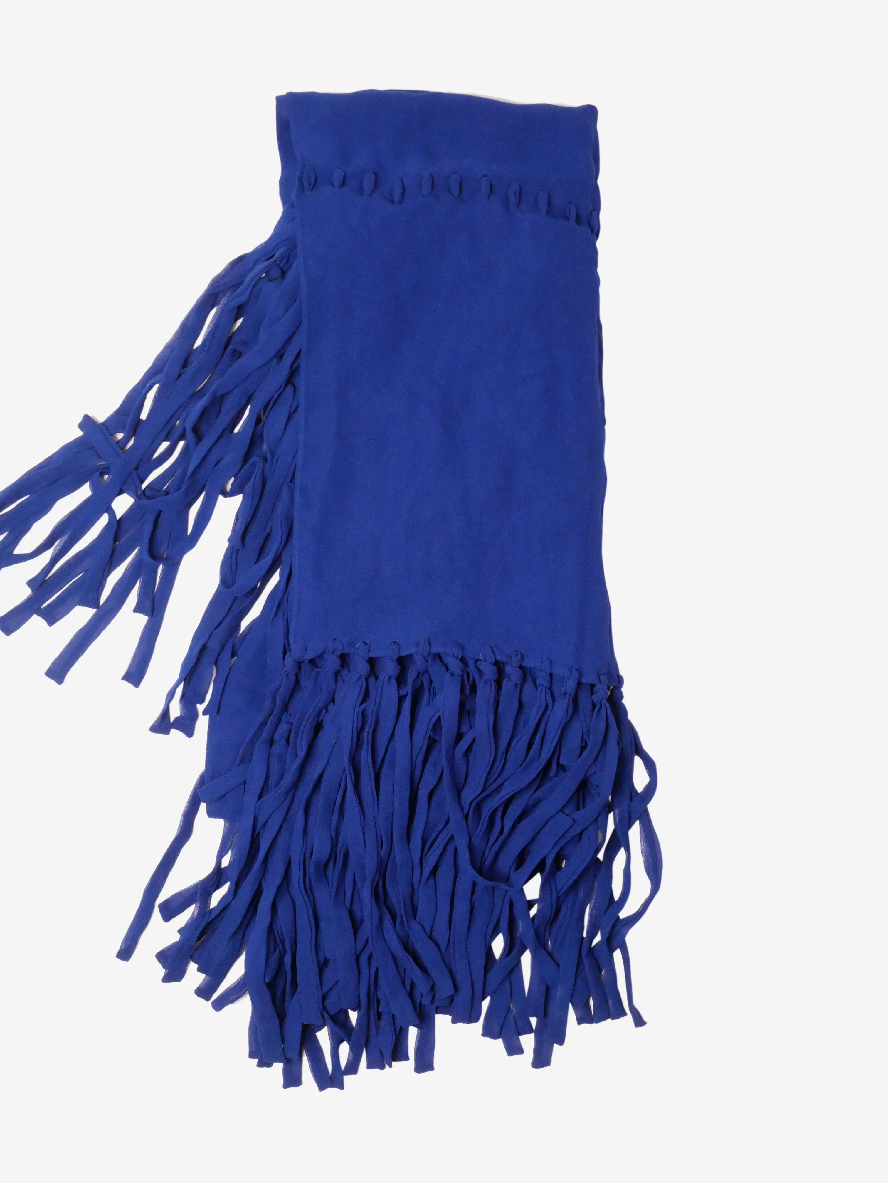 Blue silk fringed scarf