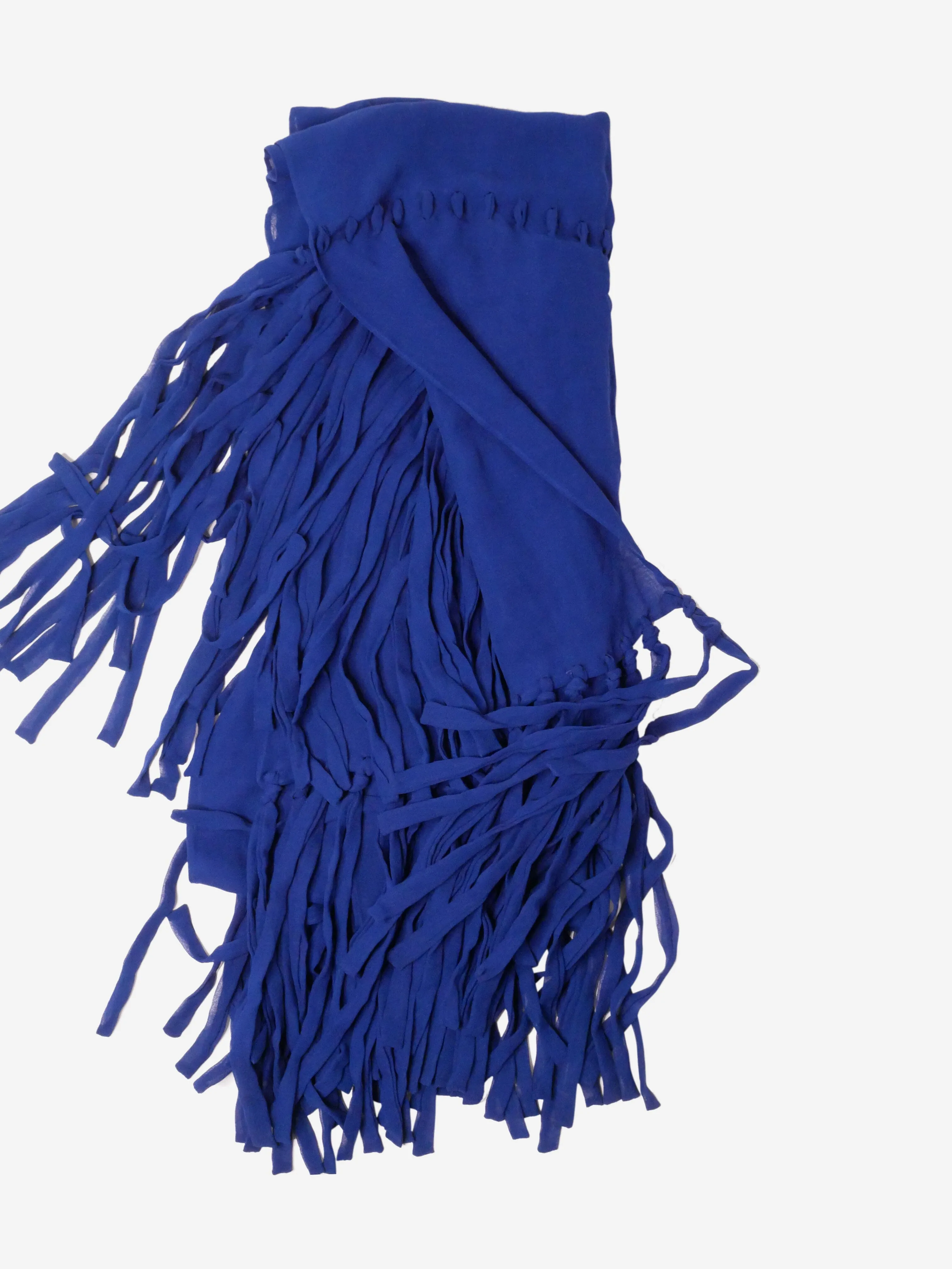 Blue silk fringed scarf