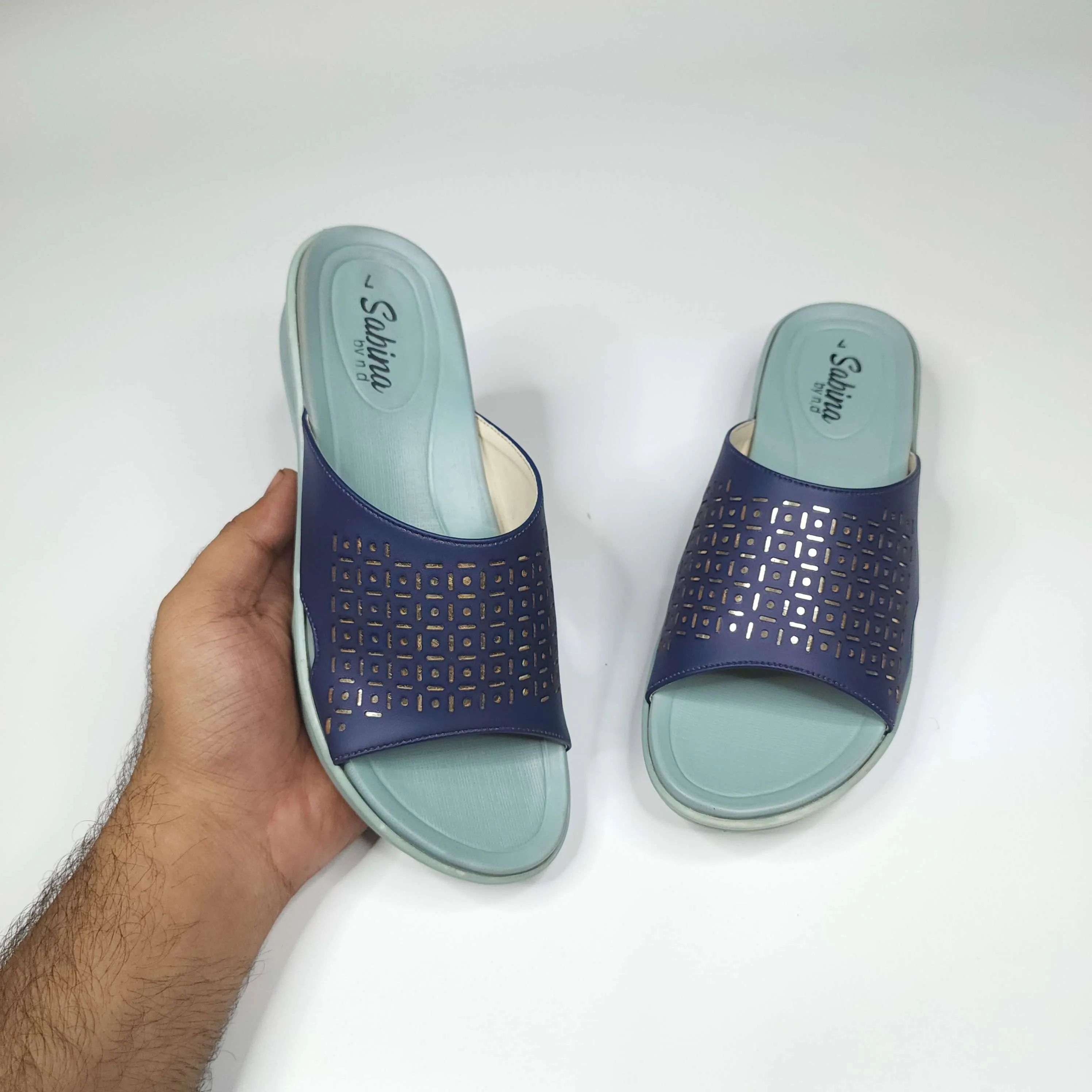 Blue Slippers in Short Wedge