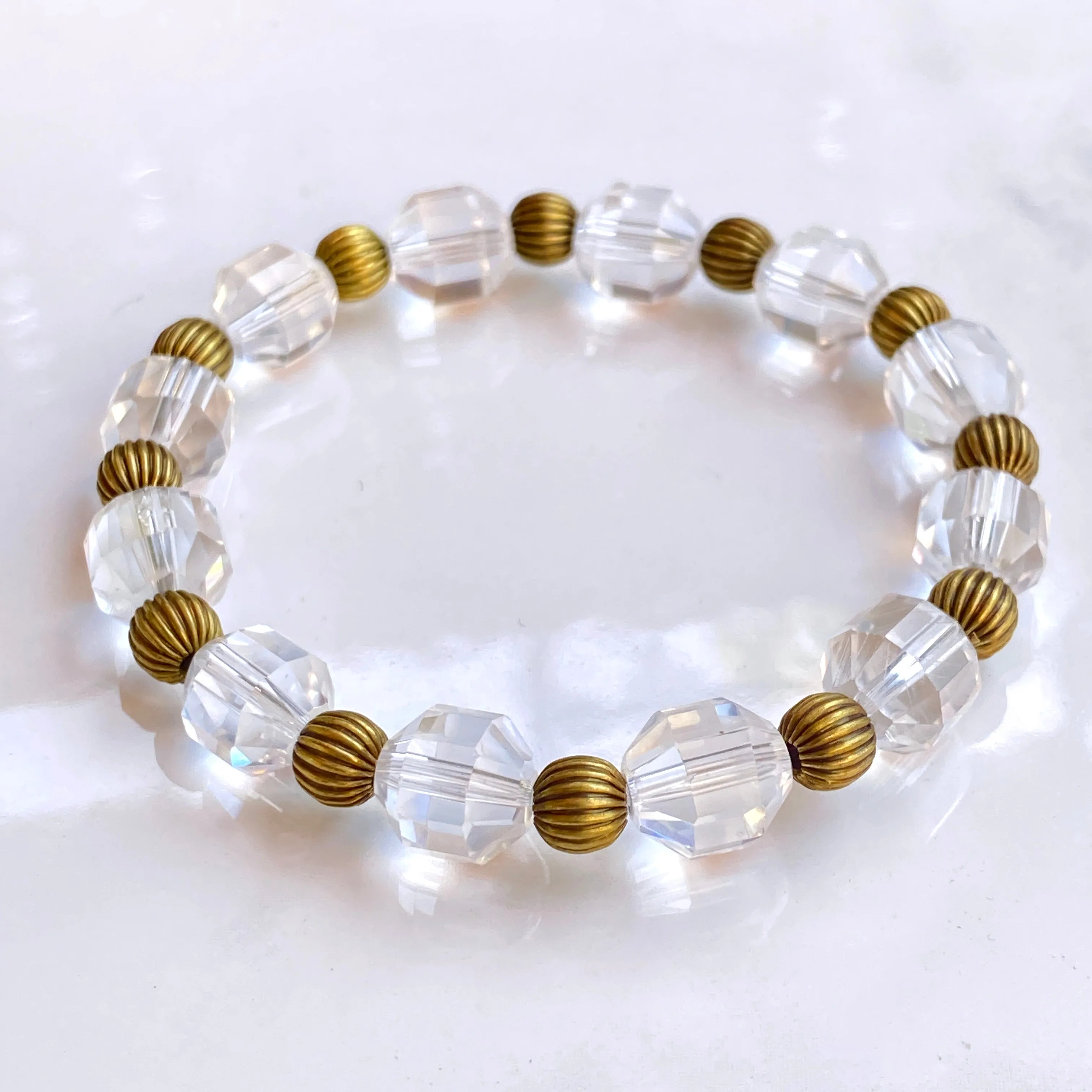 Brass and Quartz gemstone Stretch Bracelet