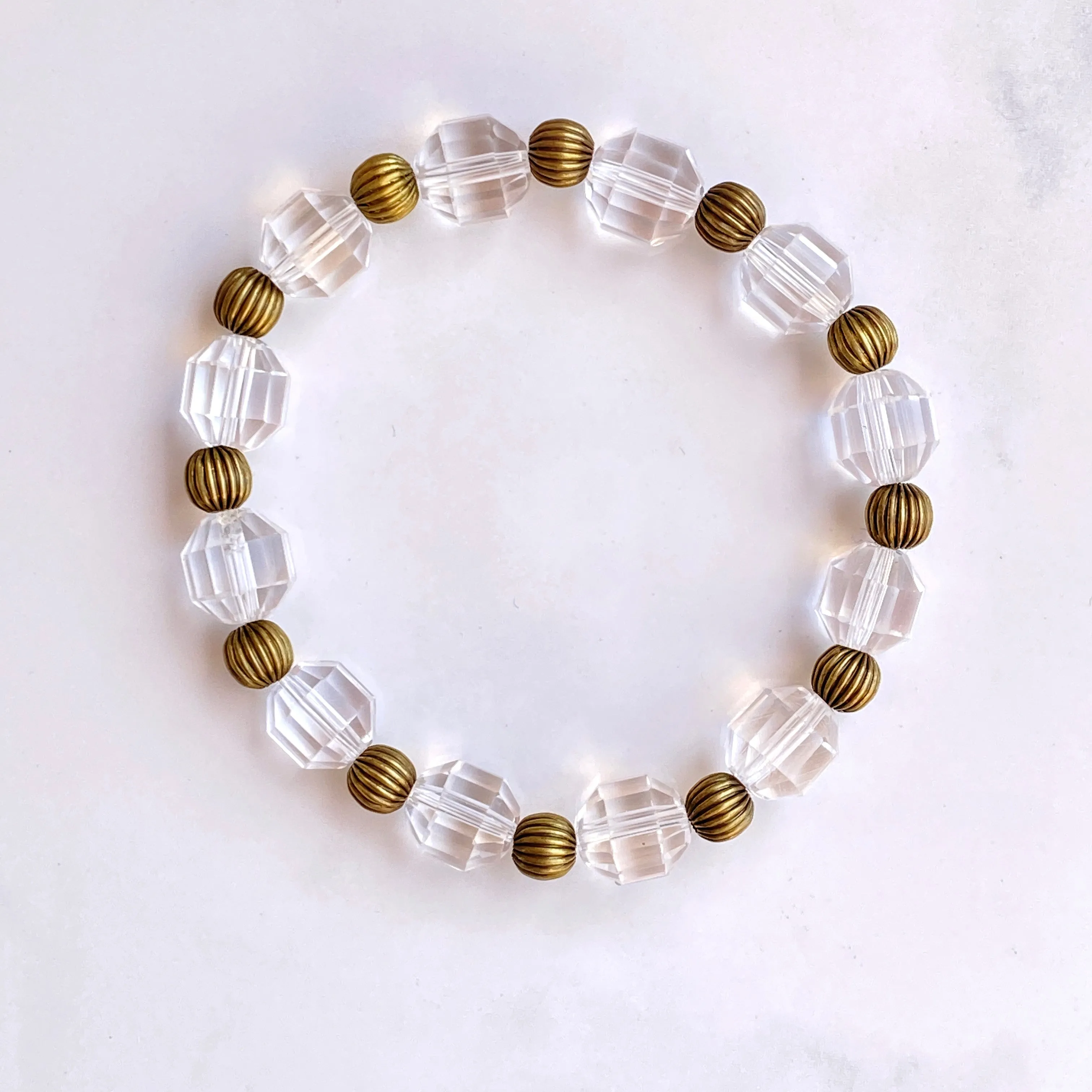 Brass and Quartz gemstone Stretch Bracelet