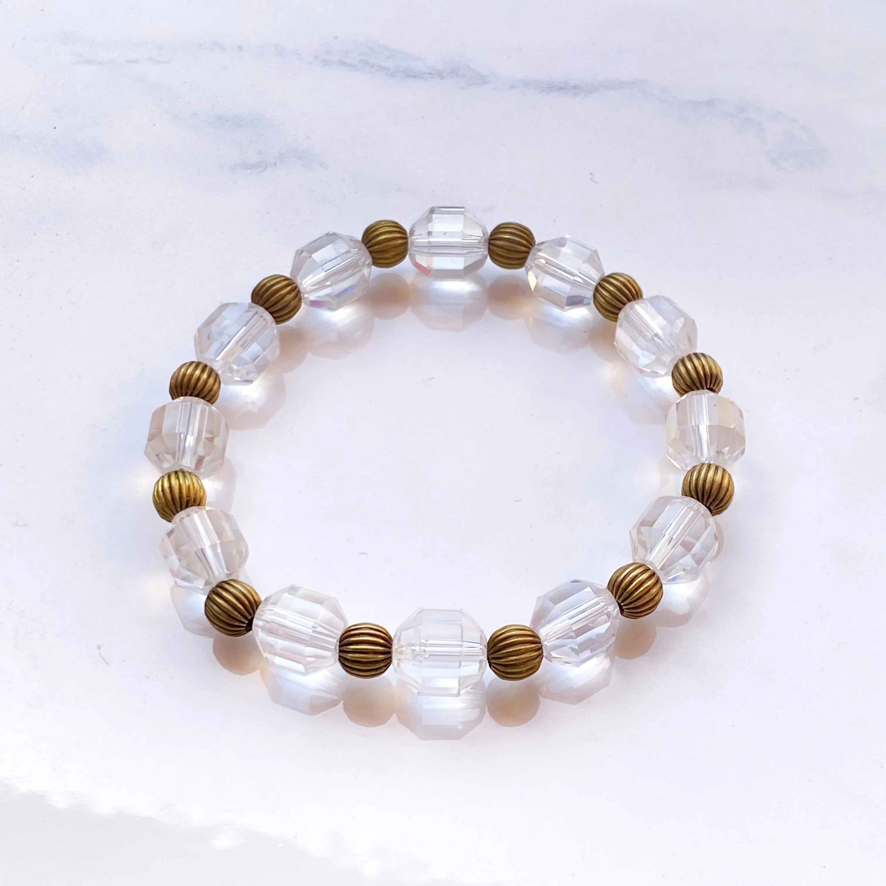 Brass and Quartz gemstone Stretch Bracelet