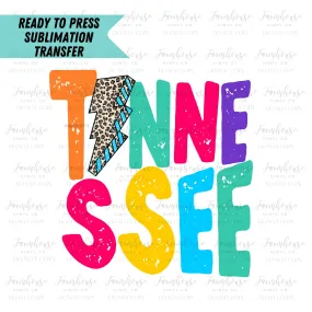 Bright Neon TN State Distressed Ready To Press Sublimation Transfer