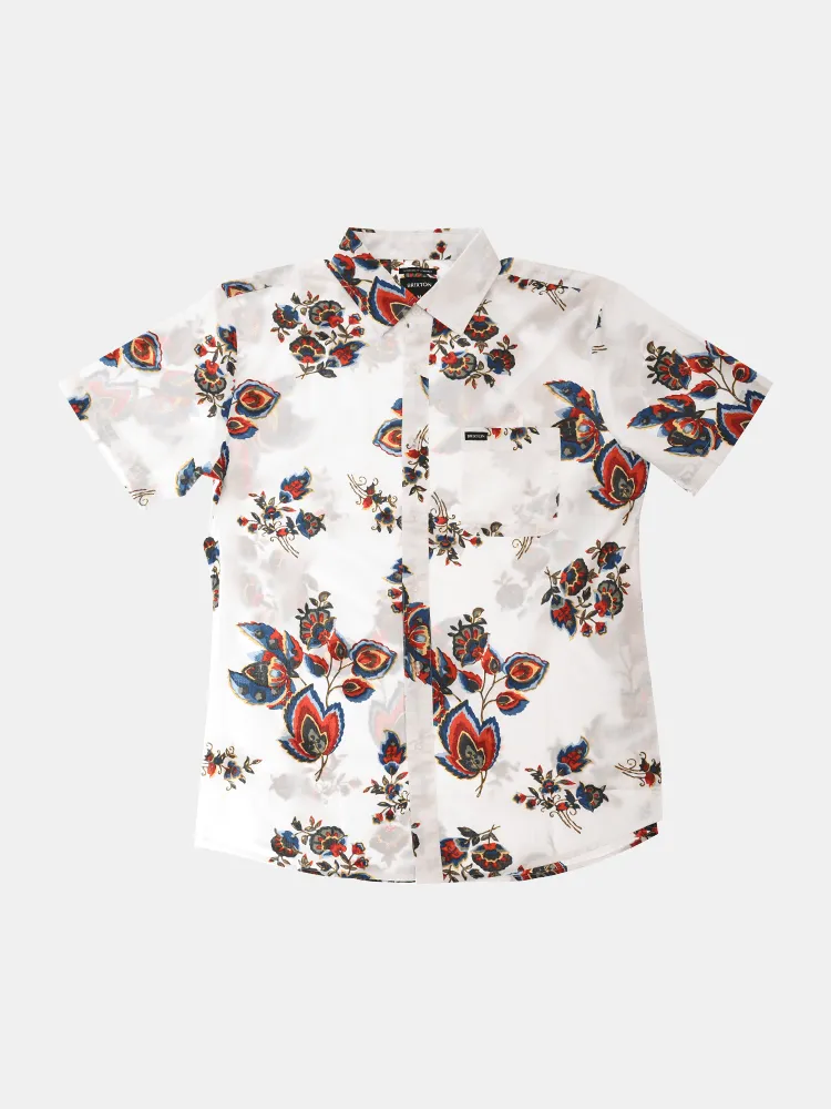 Brixton Charter Print S/S Shirt - Off White / Red