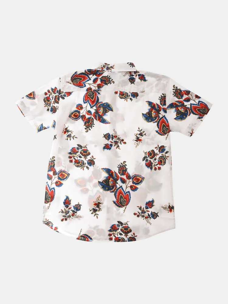 Brixton Charter Print S/S Shirt - Off White / Red