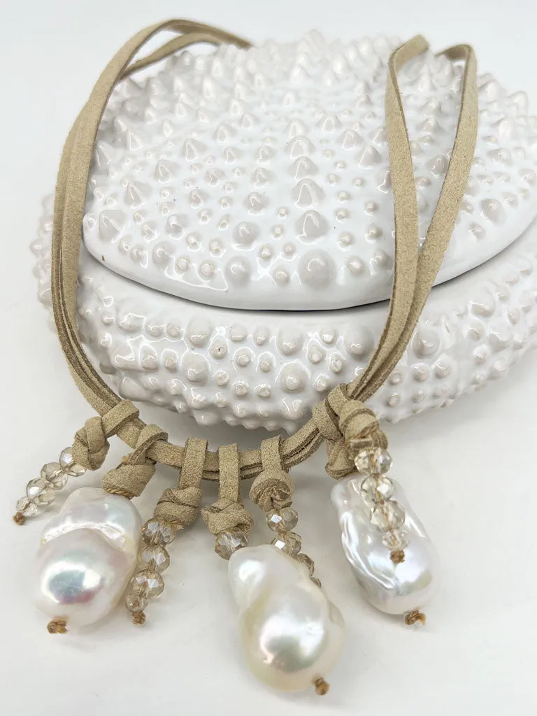 Calypso Baroque Pearl Crystal Leather Necklace