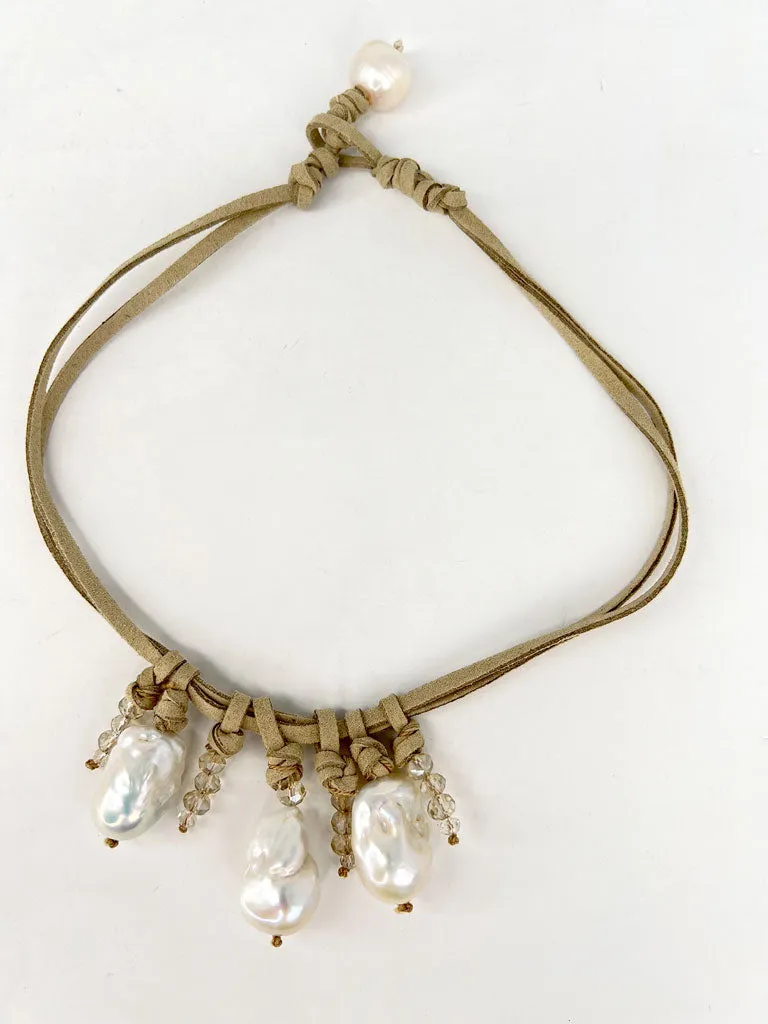 Calypso Baroque Pearl Crystal Leather Necklace