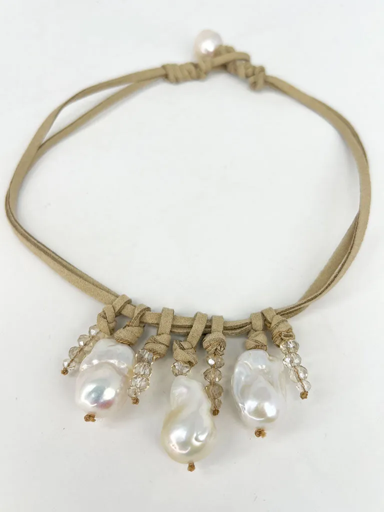 Calypso Baroque Pearl Crystal Leather Necklace