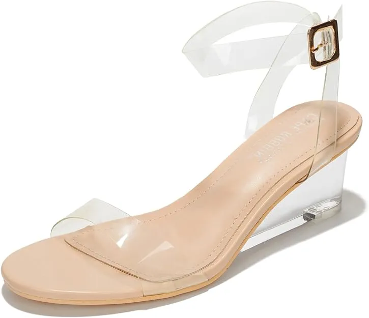 Cape Robbin Women's Nerina Clear Low Wedge Heels