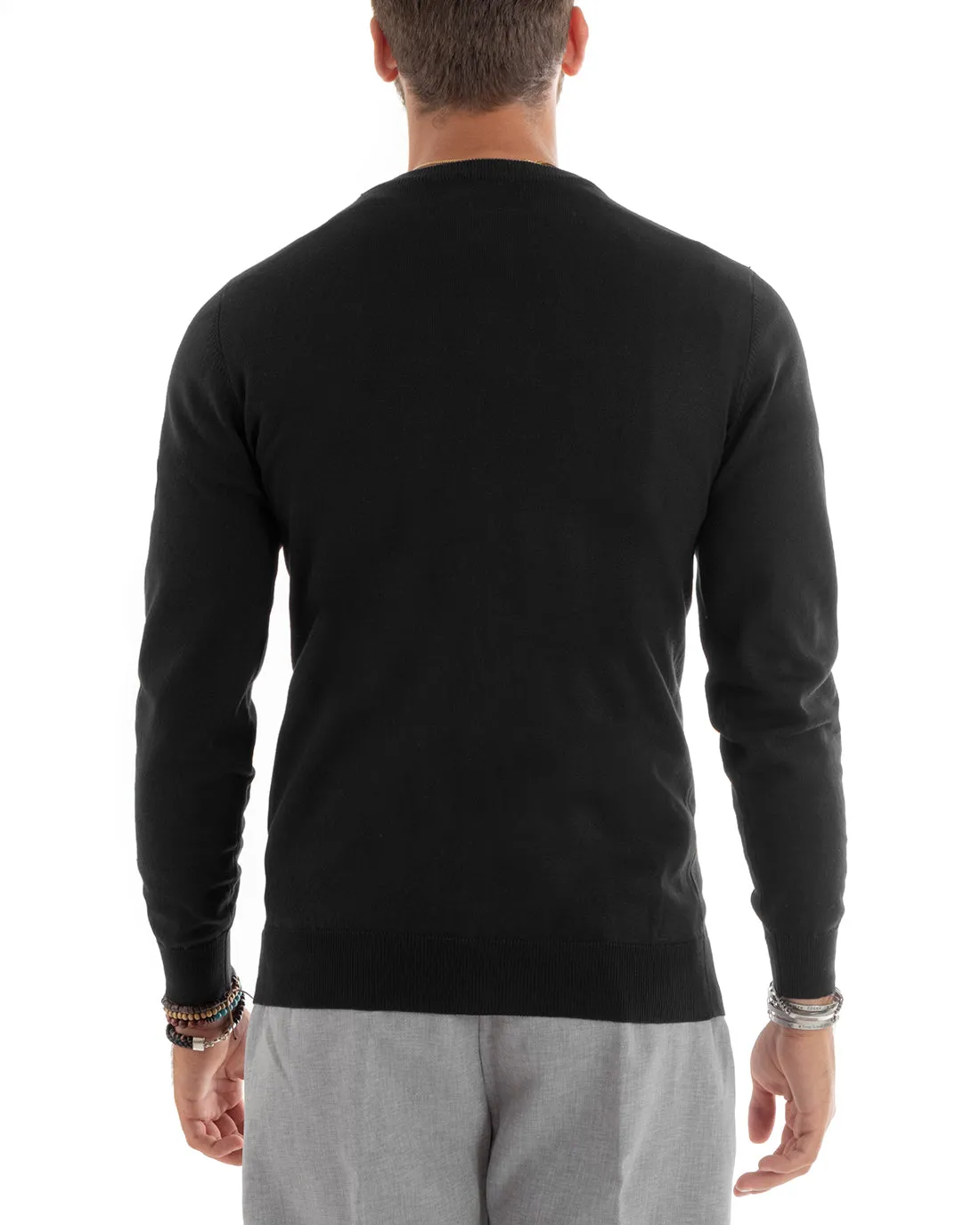 Cardigan Uomo Giacca Con Bottoni Maglioncino Scollo V Maglia Sottile Basic Nero GIOSAL-M2689A