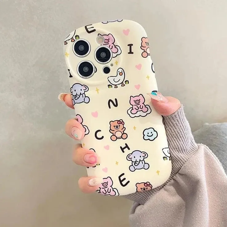 Cartoon Mini Animals Cute Phone Case For iPhone 11, 12, 13, 14, or 15 Pro Max