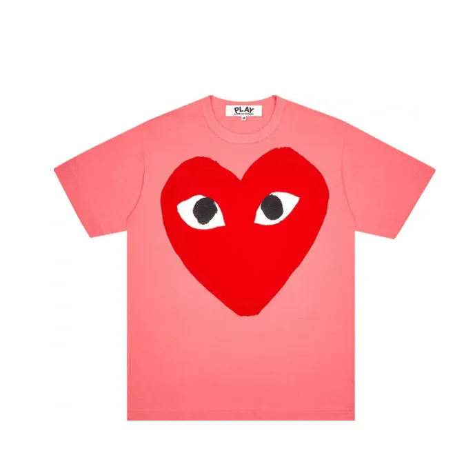 CDG PLAY PASTELLE WOMEN'S RED LOGO T-SHIRT - PINK