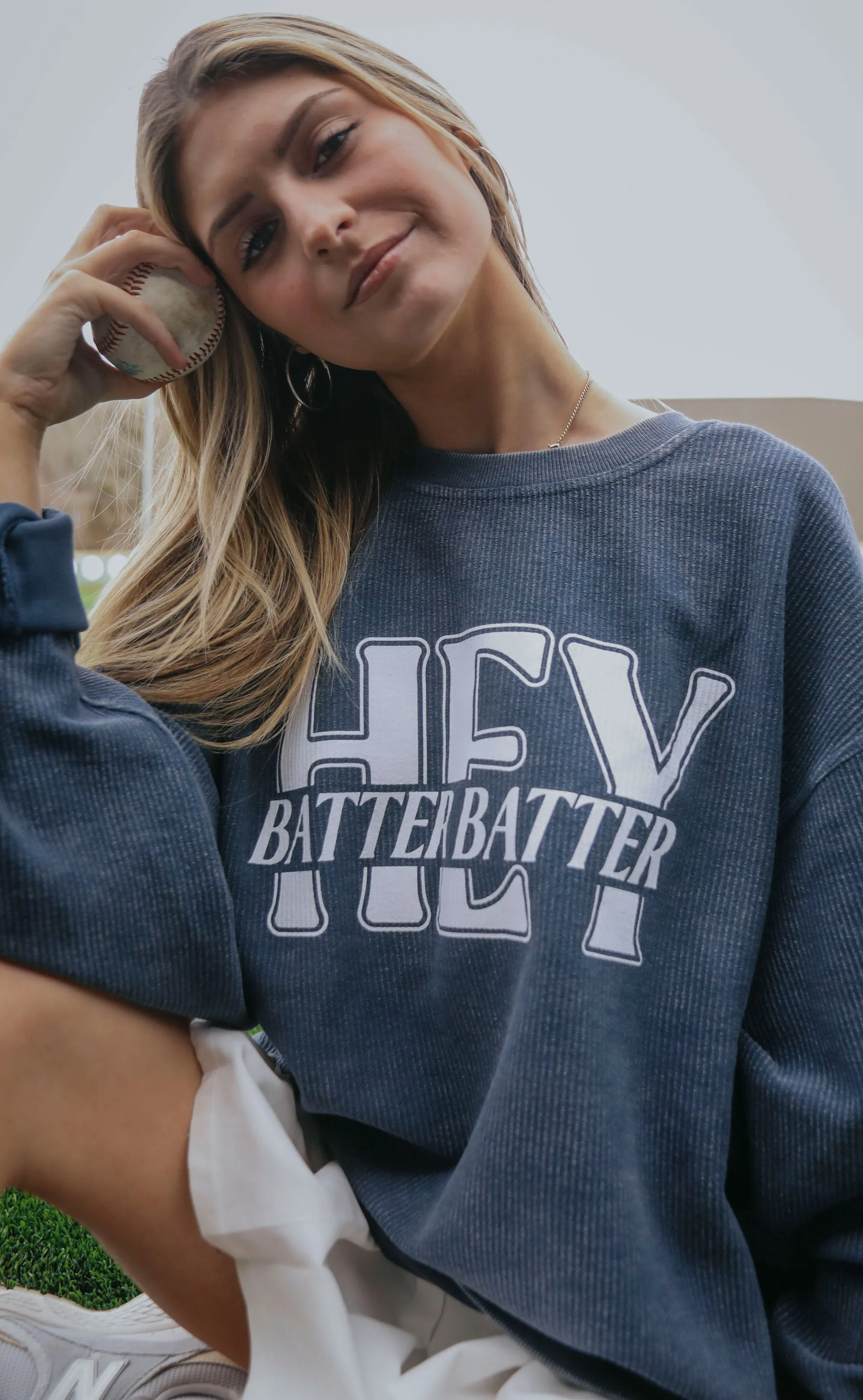 charlie southern: hey batter batter corded sweatshirt - navy