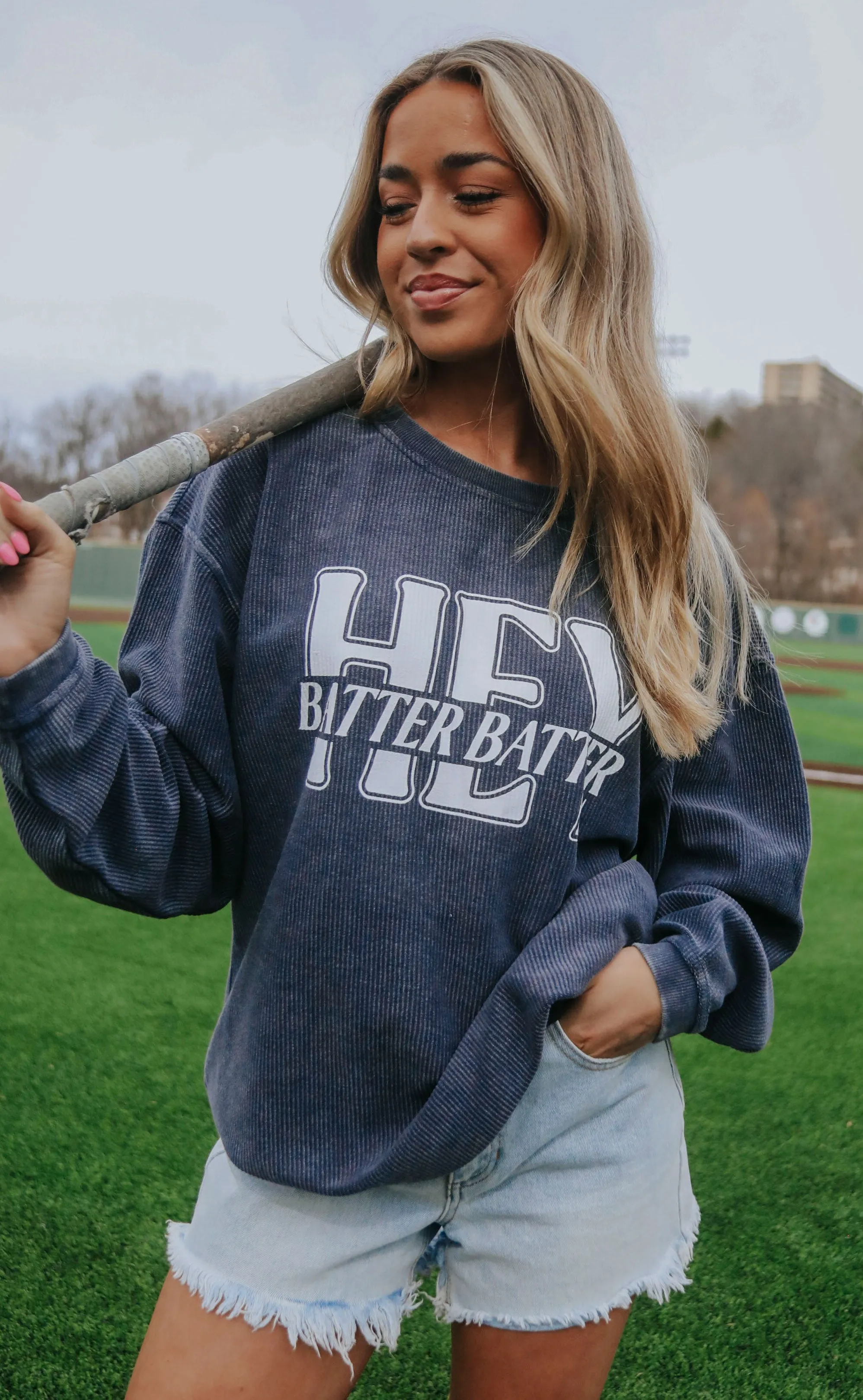 charlie southern: hey batter batter corded sweatshirt - navy