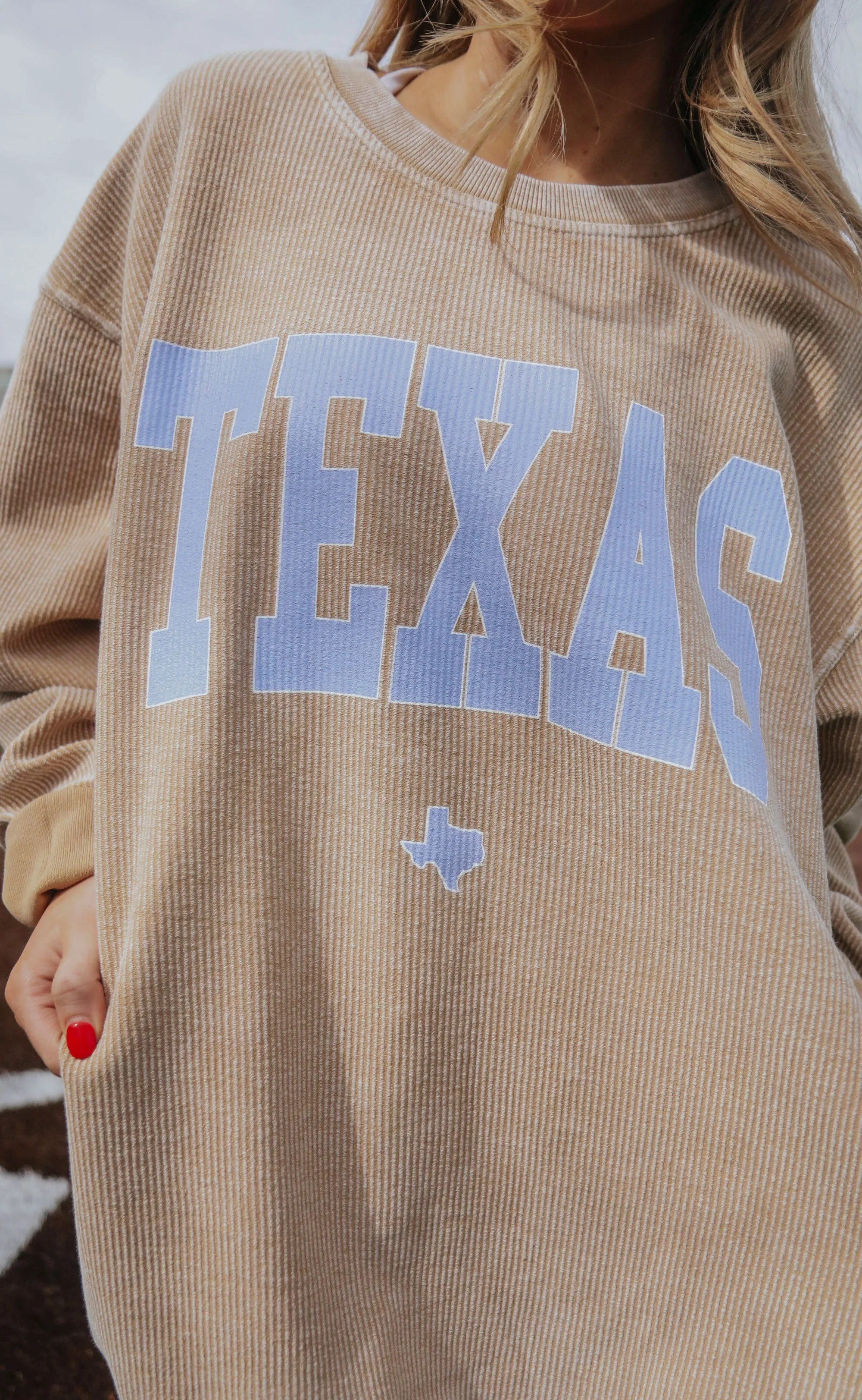 charlie southern: texas corded sweatshirt - latte