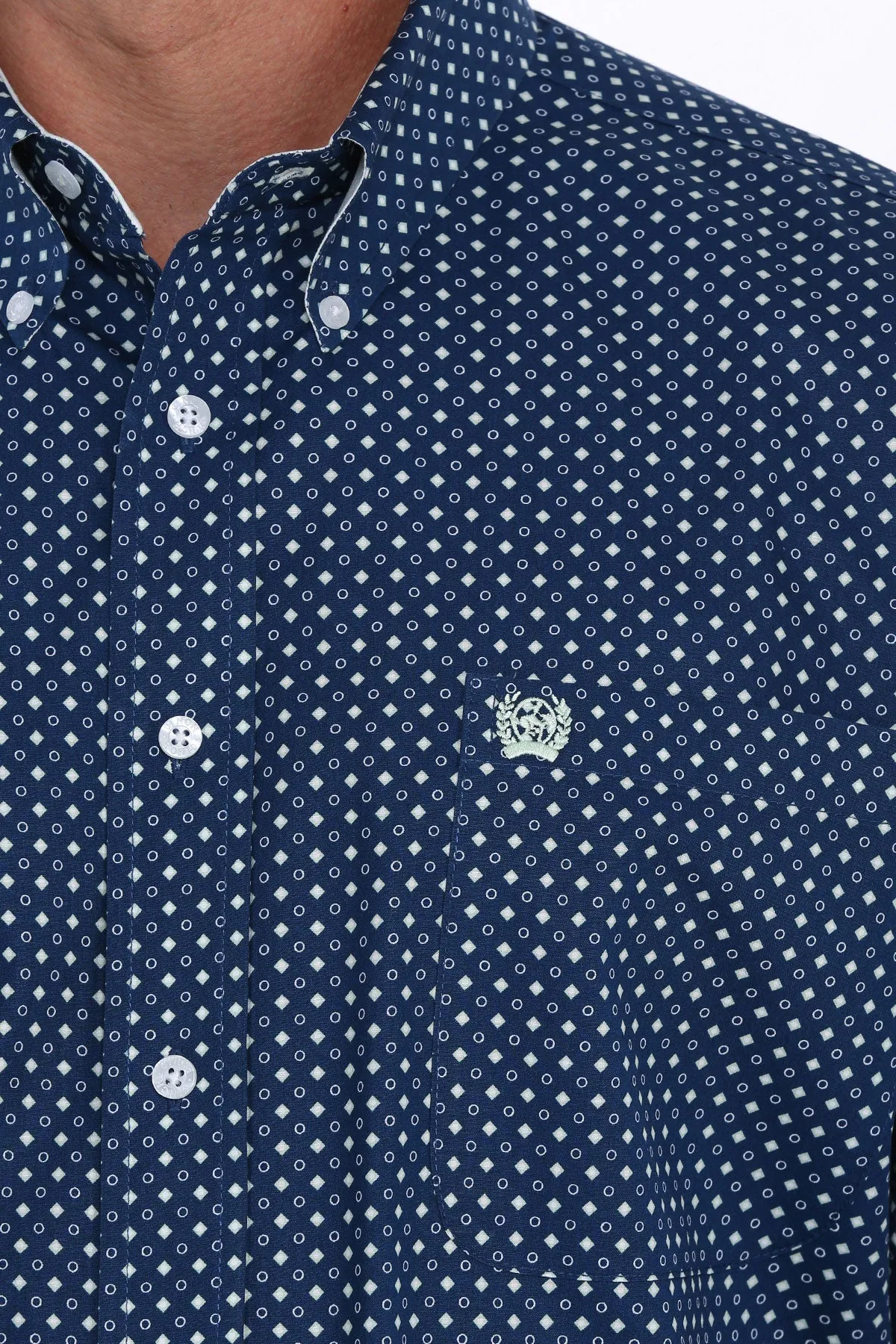 Cinch Men's Button Down Long Sleeve Shirt - Royal Blue White Dot Print