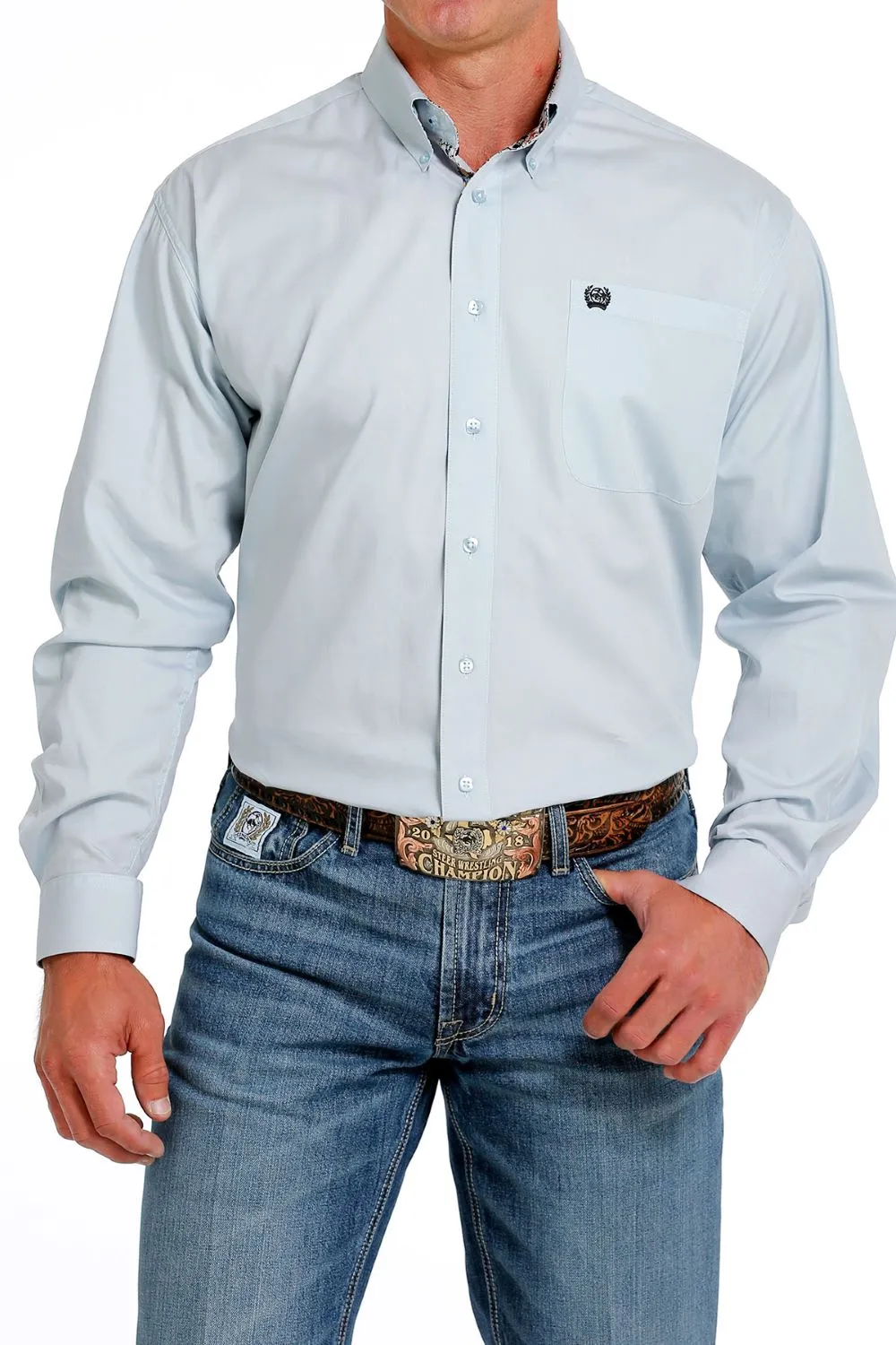 'Cinch' Men's Solid Western Button Down - Light Blue