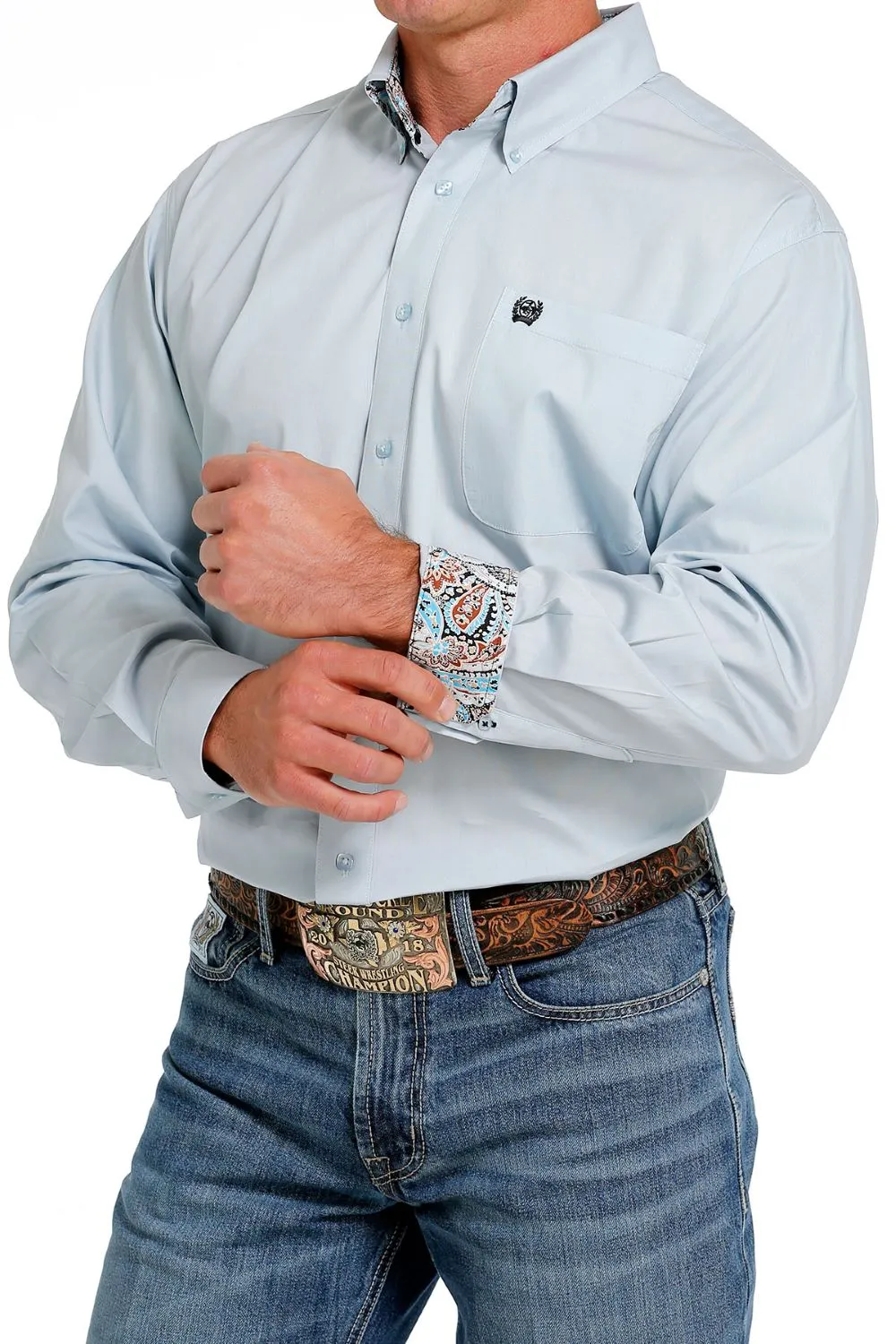 'Cinch' Men's Solid Western Button Down - Light Blue