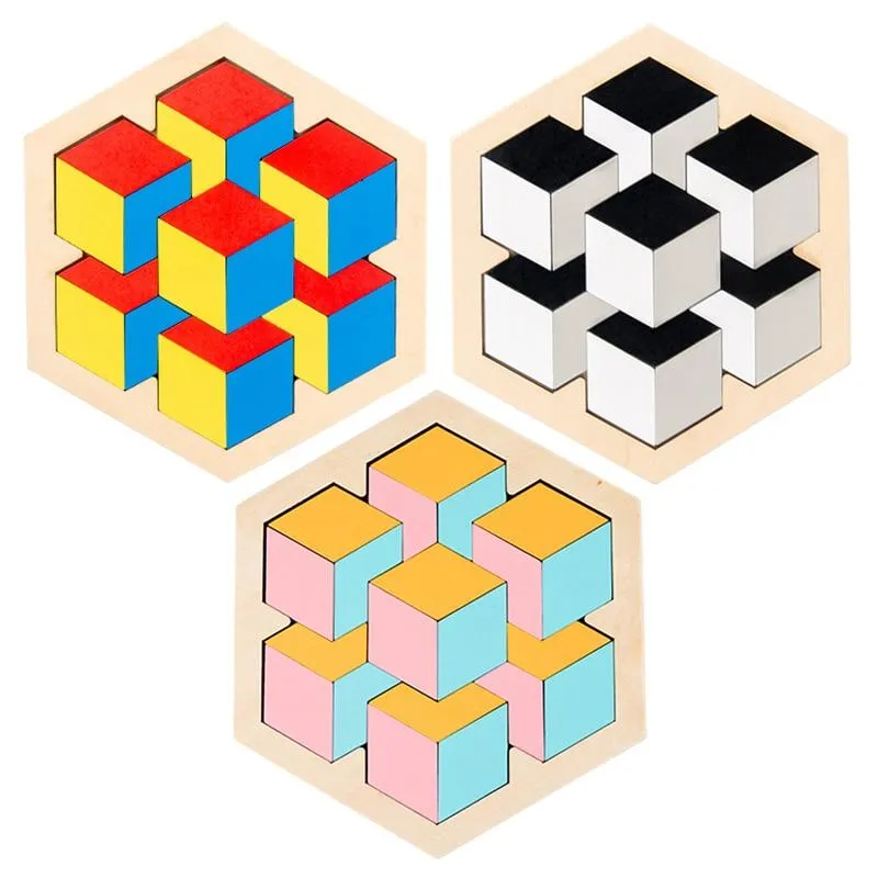 Colorful 3D Puzzle Wooden Toys High Quality Tangram Math Toys Jigsaw Game Children Preschool Imagination Educational Toy